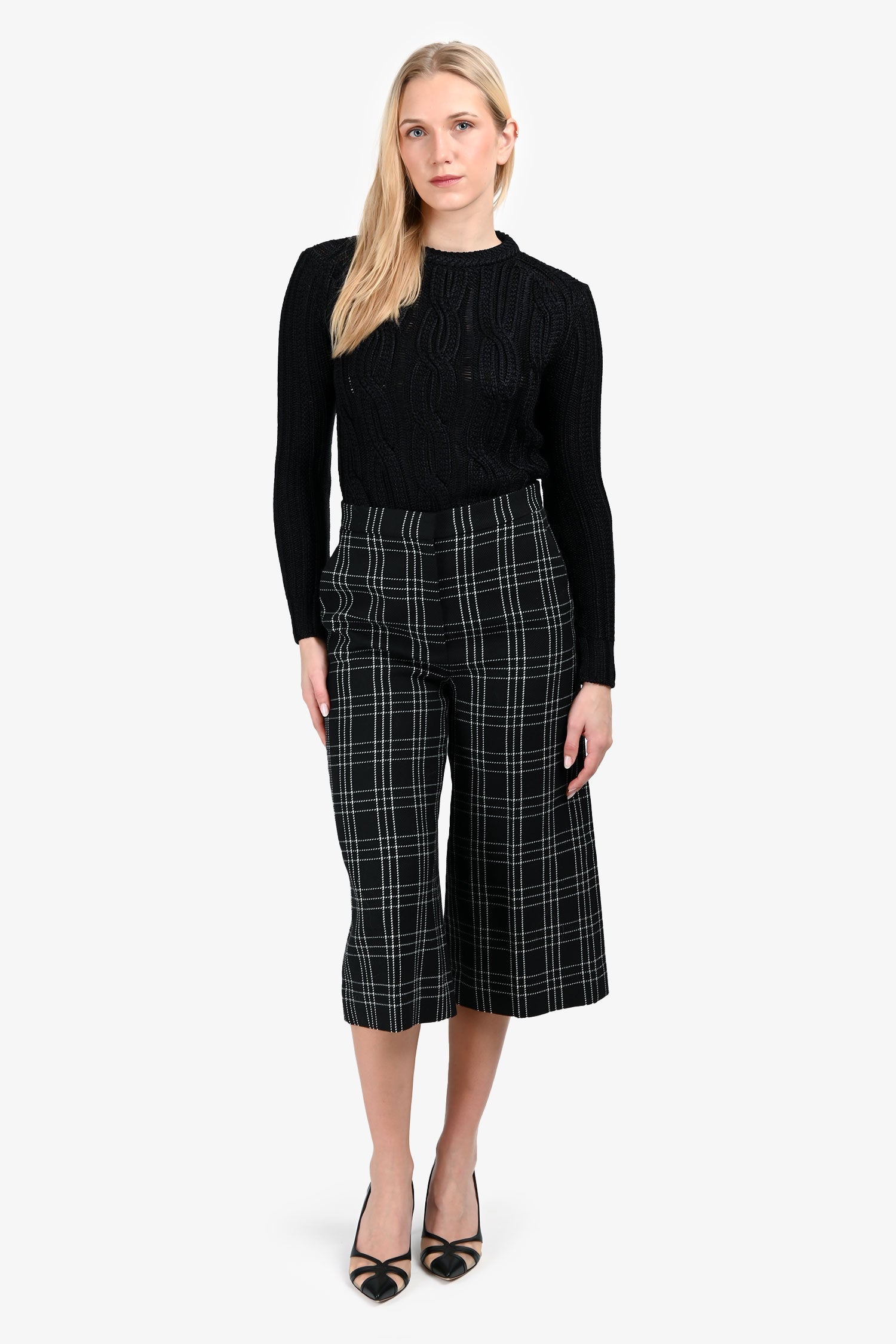 Christian Dior Black/White Wool Check Culottes Size 36