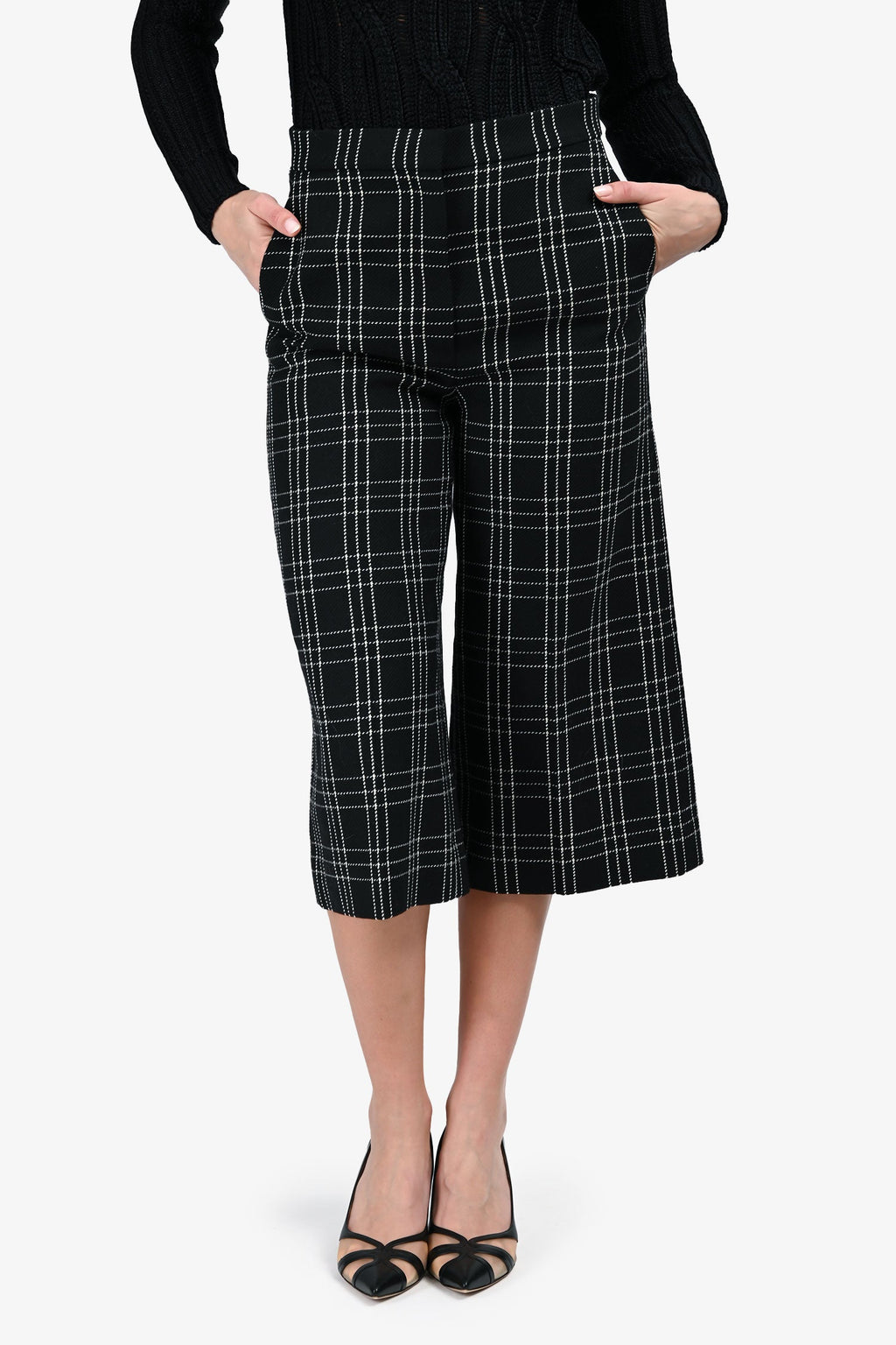 Christian Dior Black/White Wool Check Culottes Size 36