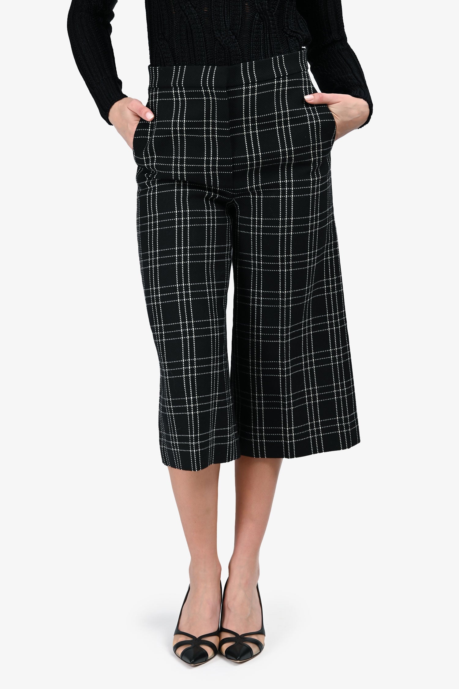 Christian Dior Black/White Wool Check Culottes Size 36