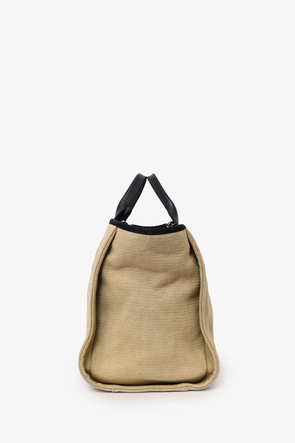 Pre-Loved Chanel™ 2012 Beige/Black Canvas Large Deauville Shopping Tote