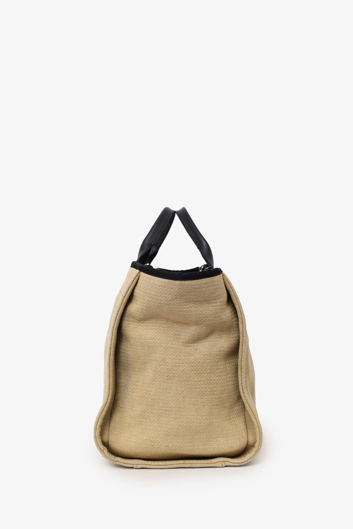 Pre-Loved Chanel™ 2012 Beige/Black Canvas Large Deauville Shopping Tote