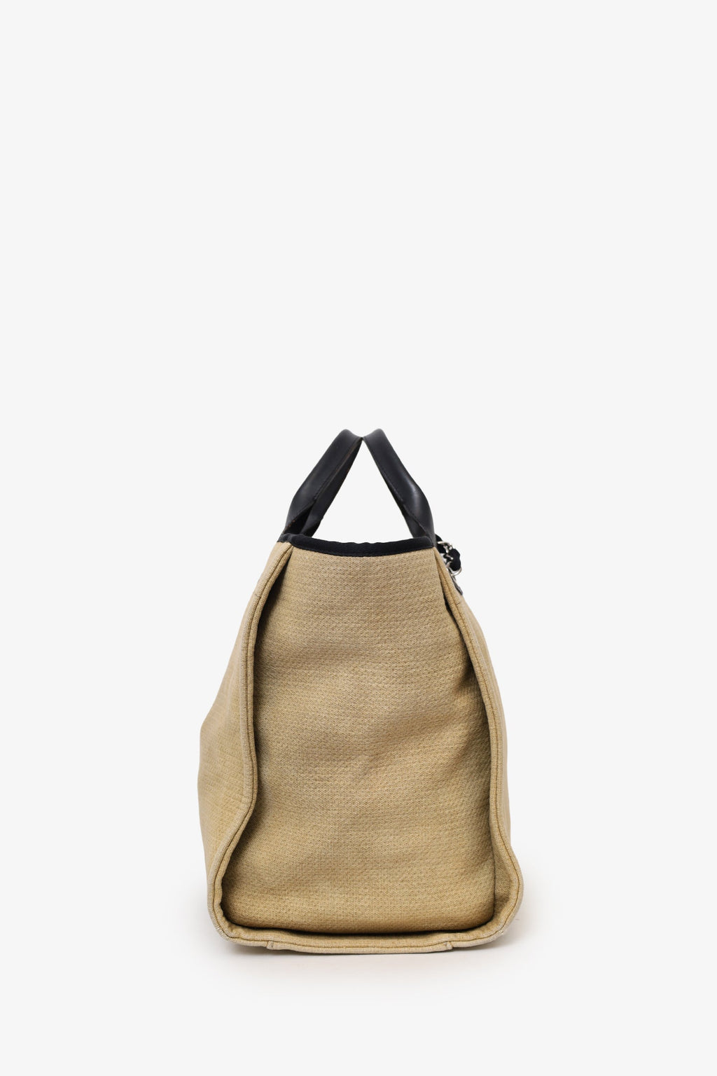 Pre-Loved Chanel™ 2012 Beige/Black Canvas Large Deauville Shopping Tote