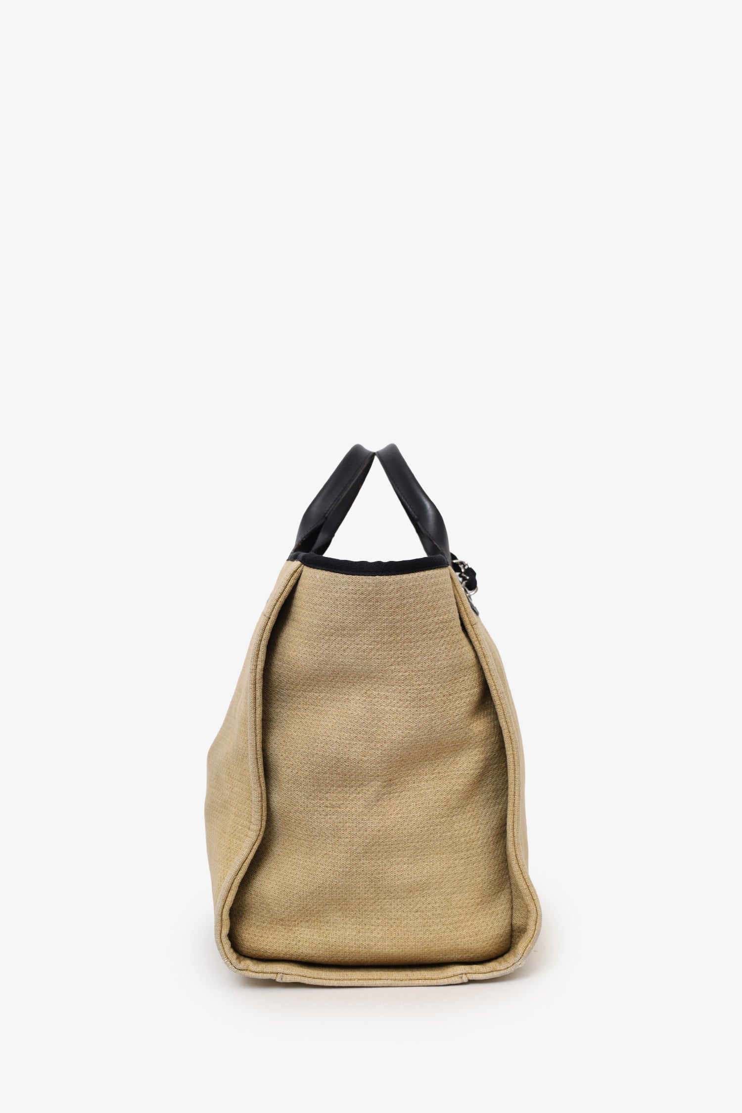 Pre-Loved Chanel™ 2012 Beige/Black Canvas Large Deauville Shopping Tote