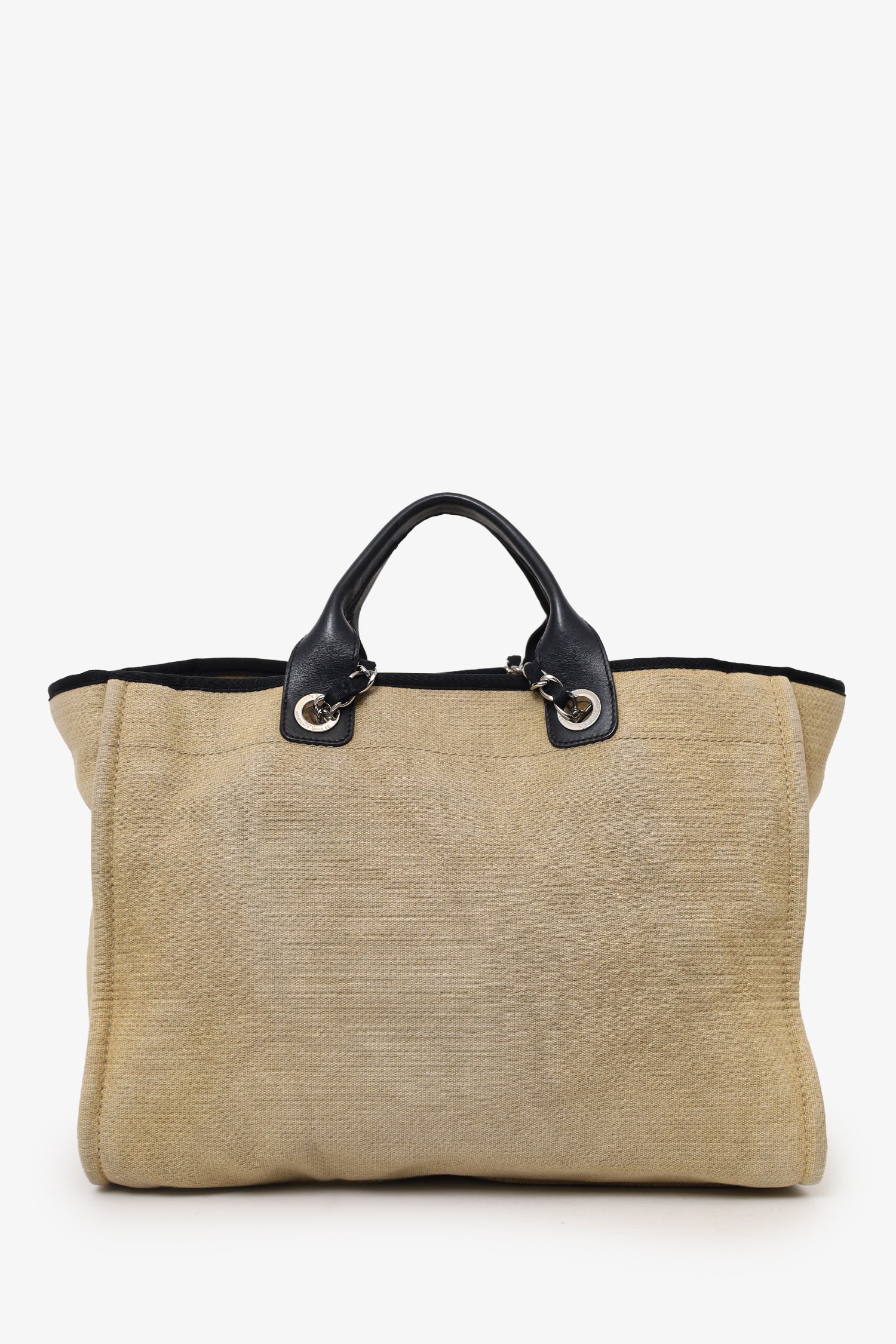 Pre-Loved Chanel™ 2012 Beige/Black Canvas Large Deauville Shopping Tote