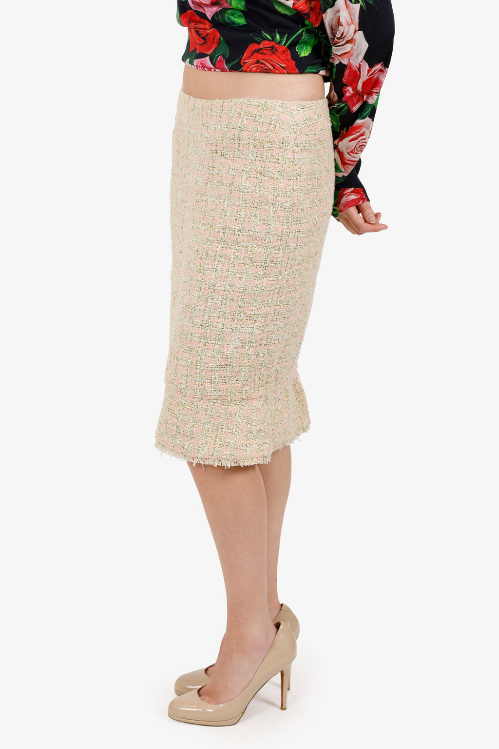 Pre-Loved Chanel™ 05P Pink/Green Tweed Midi Skirt Size 42