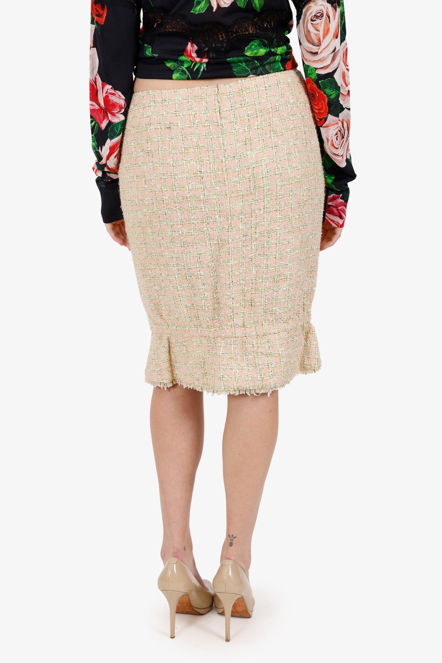 Pre-Loved Chanel™ 05P Pink/Green Tweed Midi Skirt Size 42