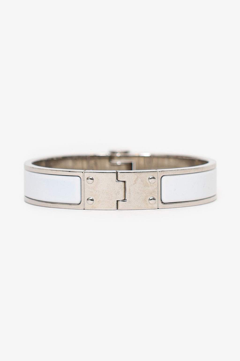 Hermès Silver Toned/White Enamel Charnière Hinged Bracelet