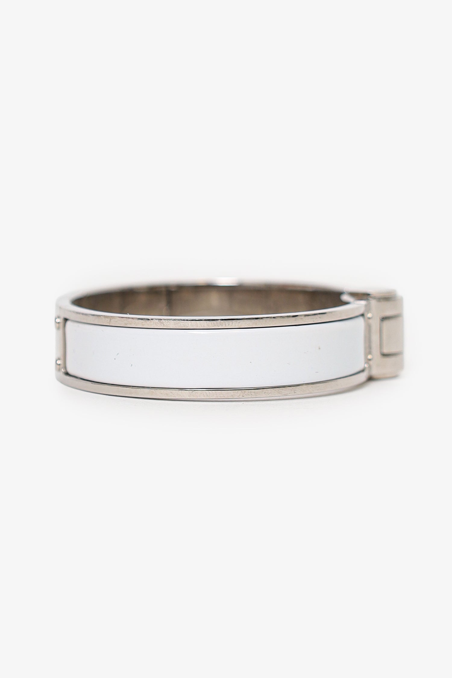 Hermès Silver Toned/White Enamel Charnière Hinged Bracelet
