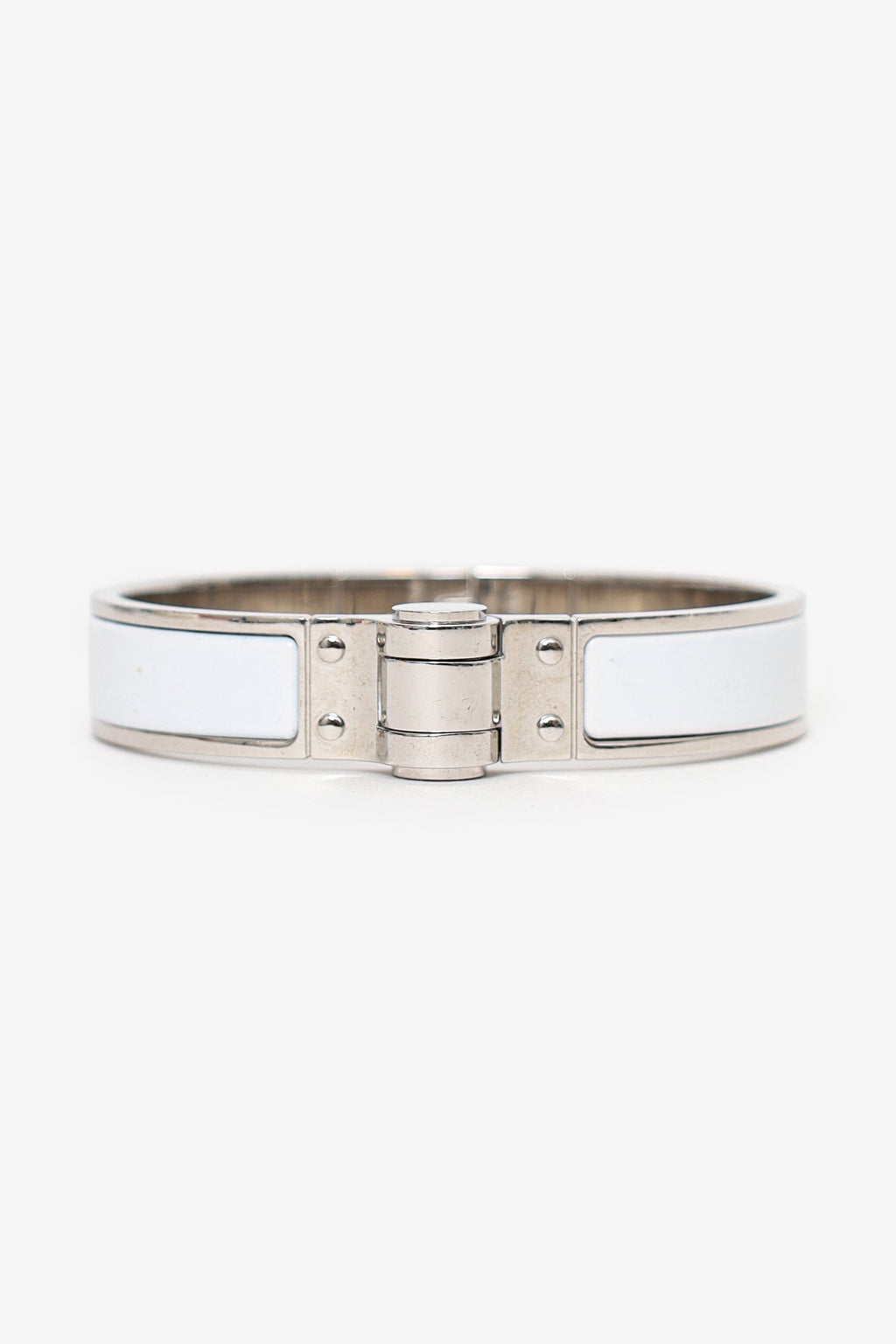 Hermès Silver Toned/White Enamel Charnière Hinged Bracelet