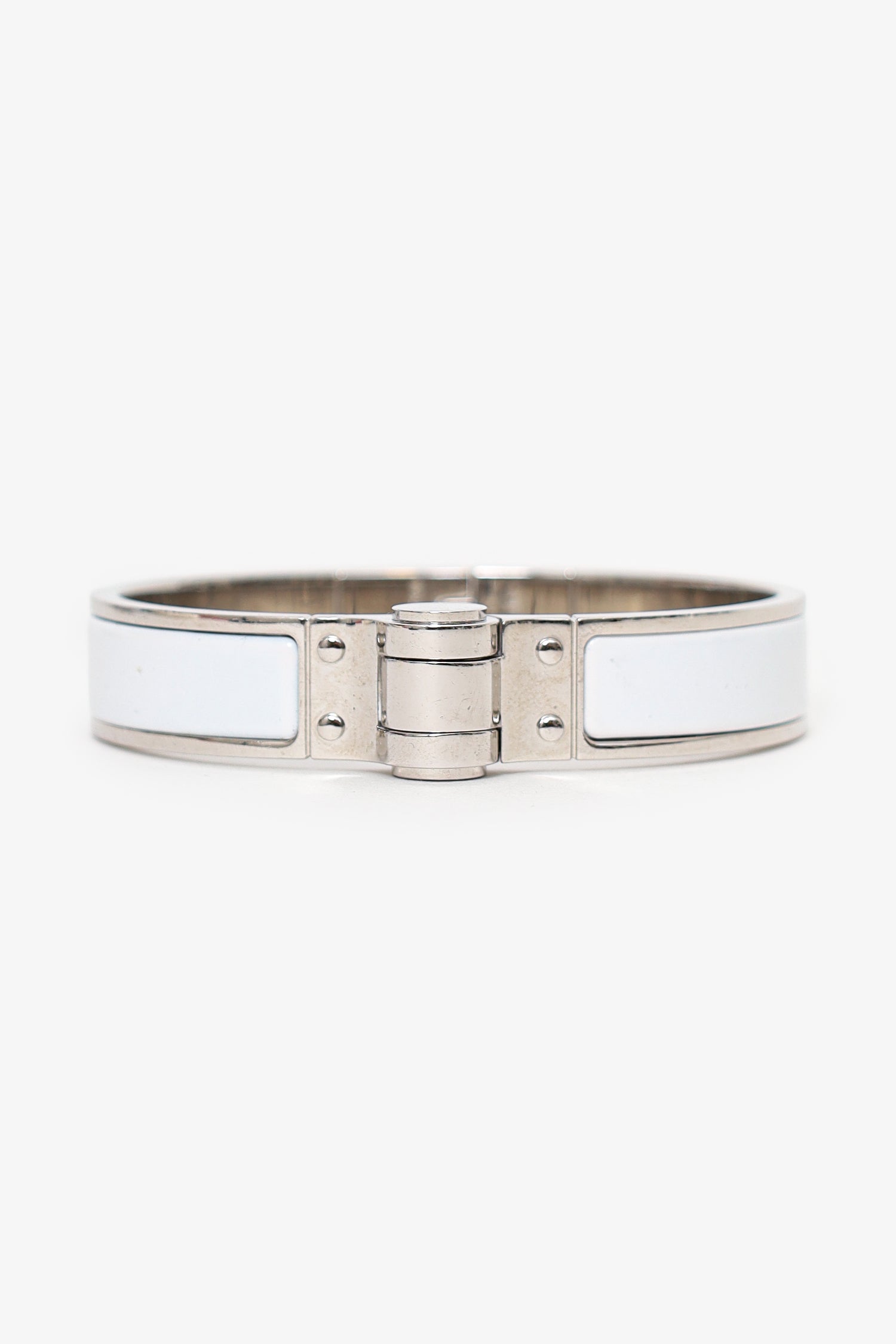 Hermès Silver Toned/White Enamel Charnière Hinged Bracelet