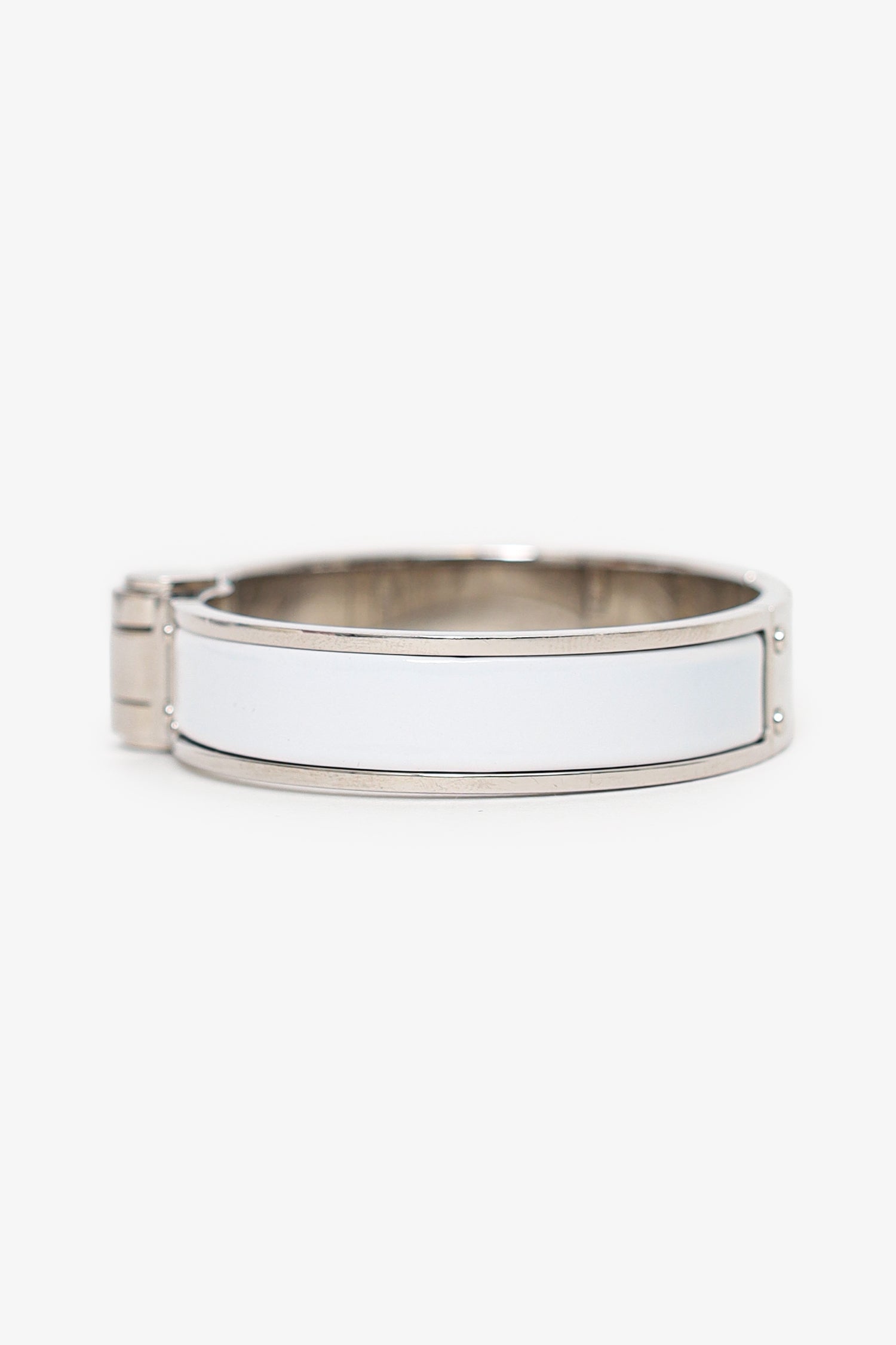 Hermès Silver Toned/White Enamel Charnière Hinged Bracelet