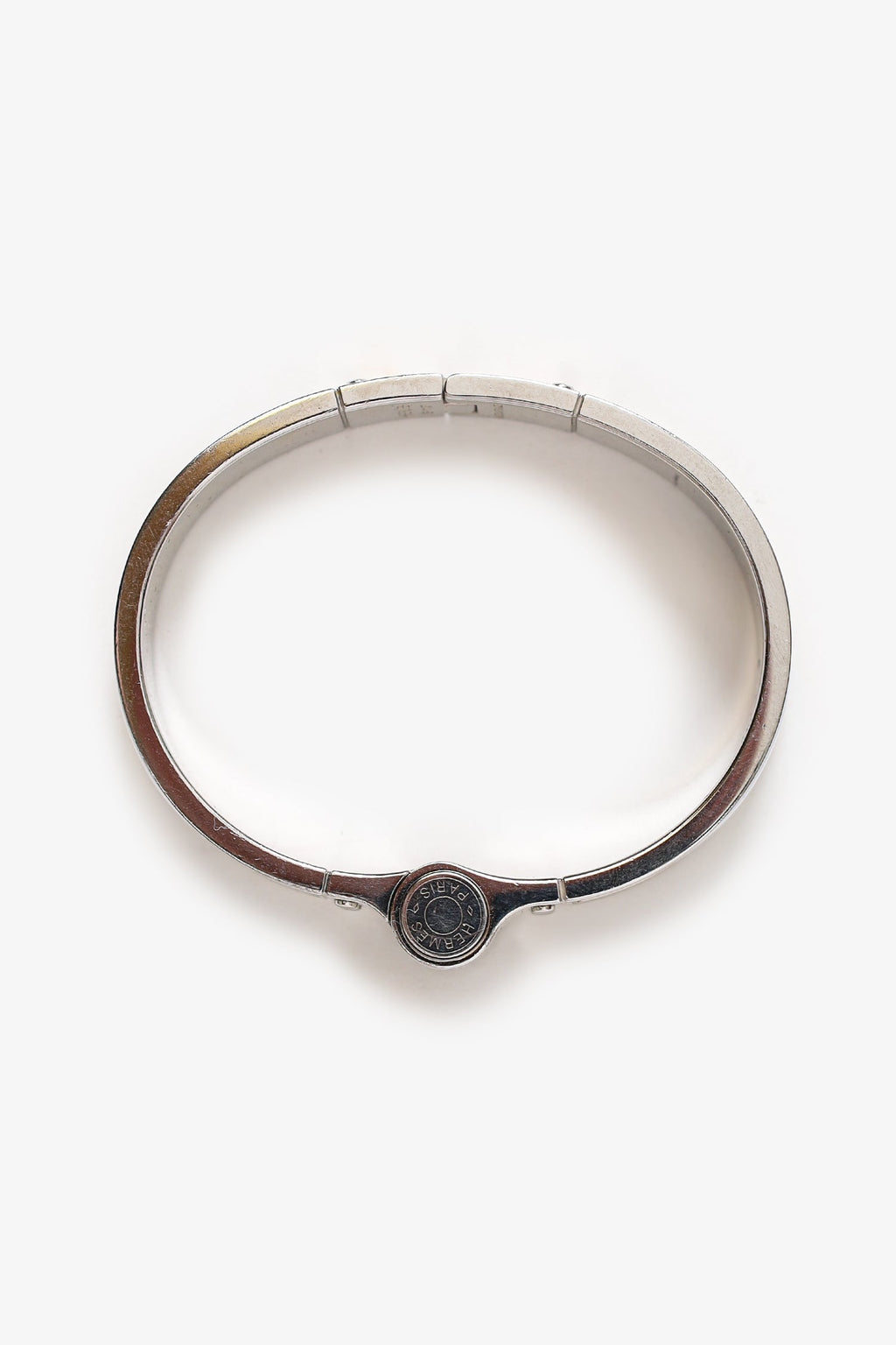 Hermès Silver Toned/White Enamel Charnière Hinged Bracelet