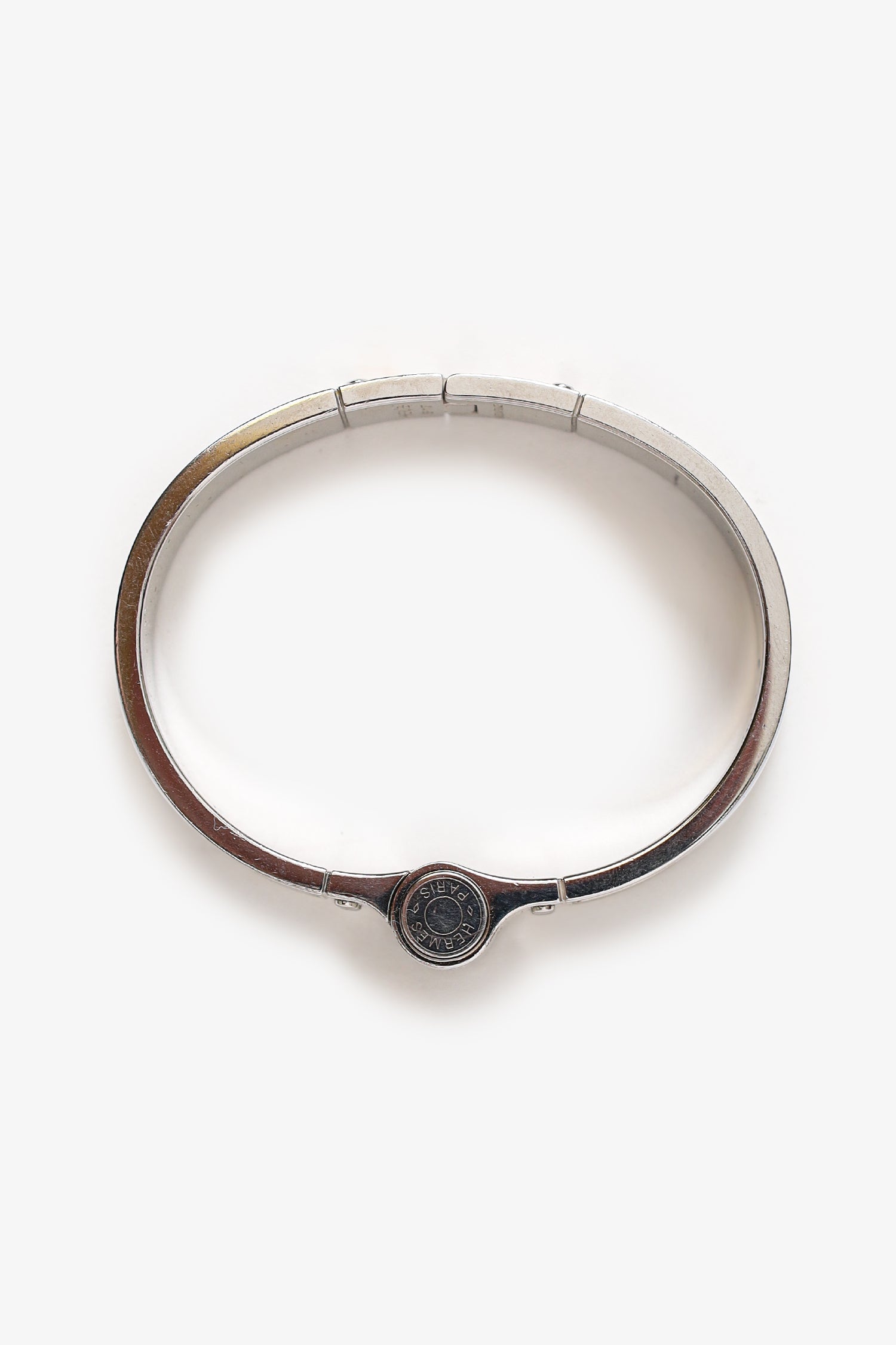Hermès Silver Toned/White Enamel Charnière Hinged Bracelet