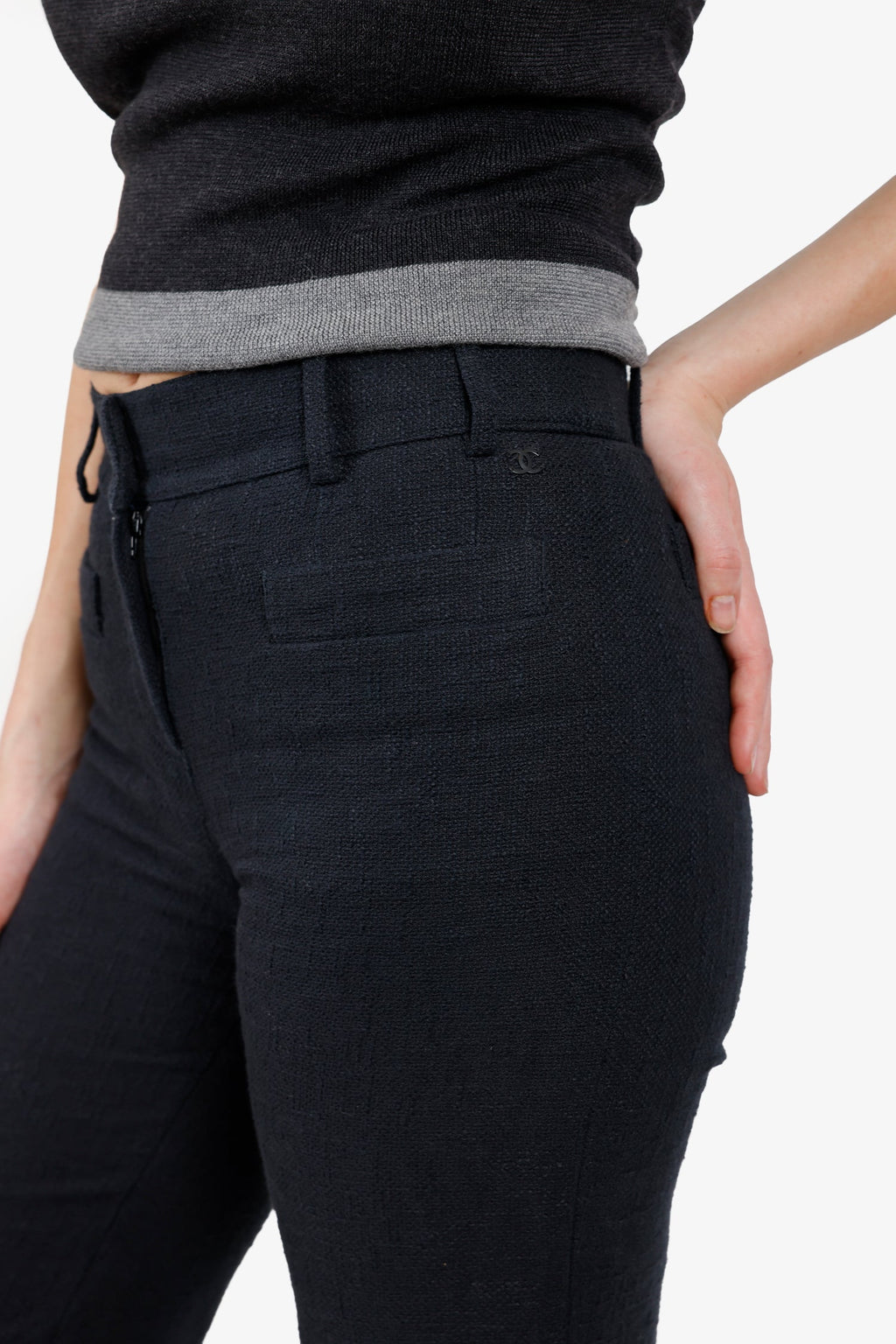 Pre-Loved Chanel™ 06P Black Cotton Straight Leg Pants Size 34