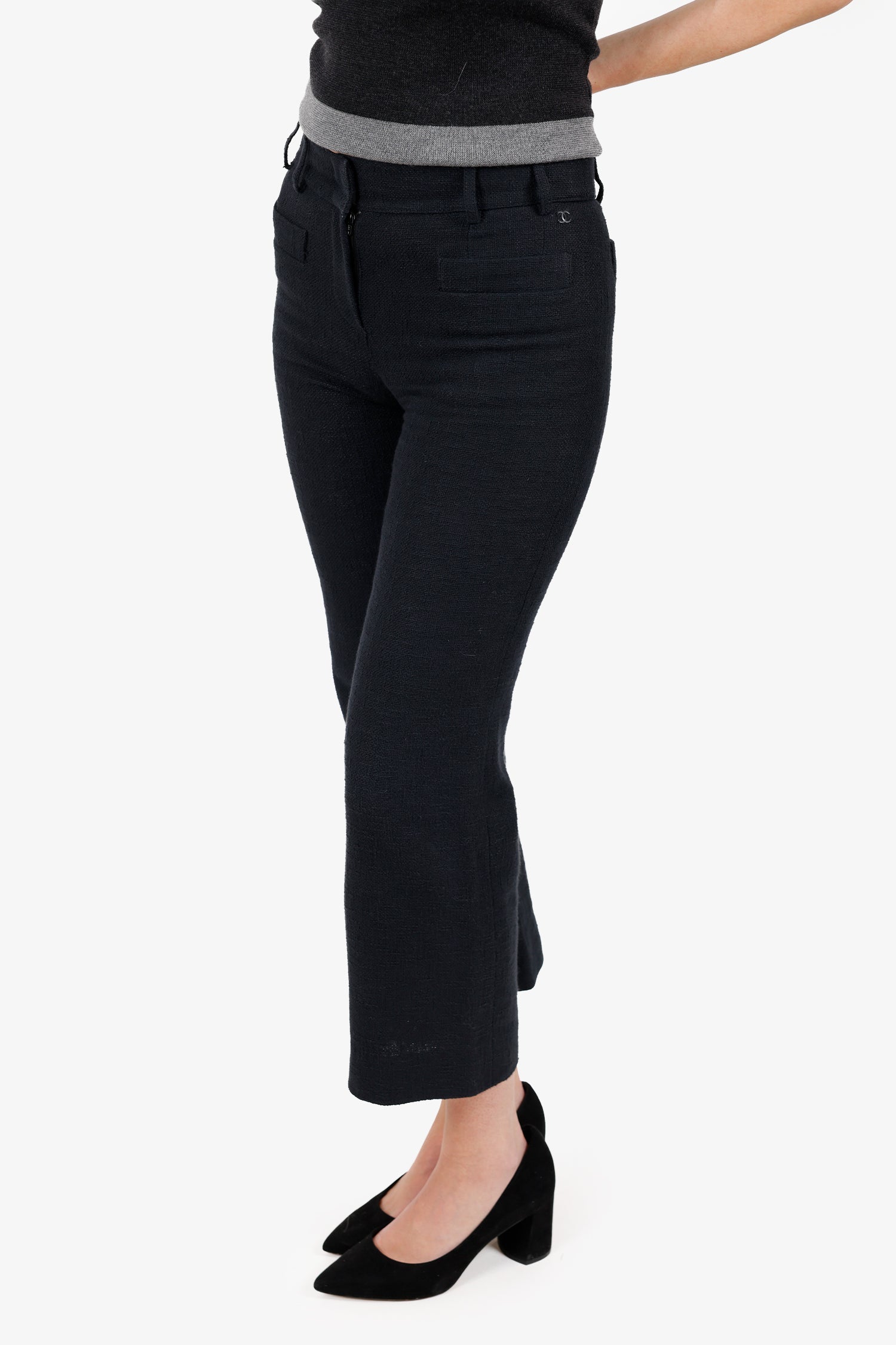 Pre-Loved Chanel™ 06P Black Cotton Straight Leg Pants Size 34