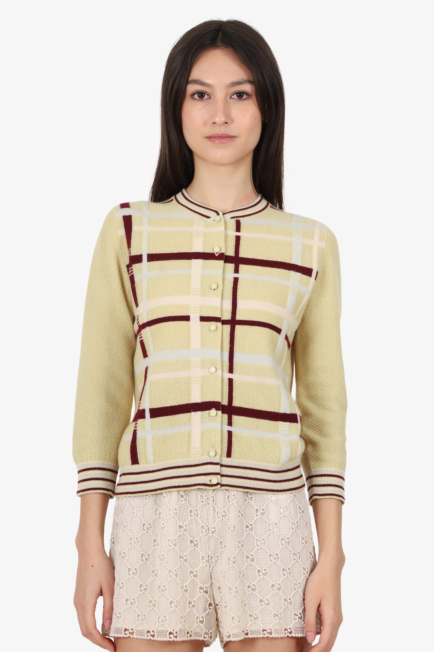 Pre-Loved Chanel™ 04P Yellow Cashmere Plaid igan Size 40