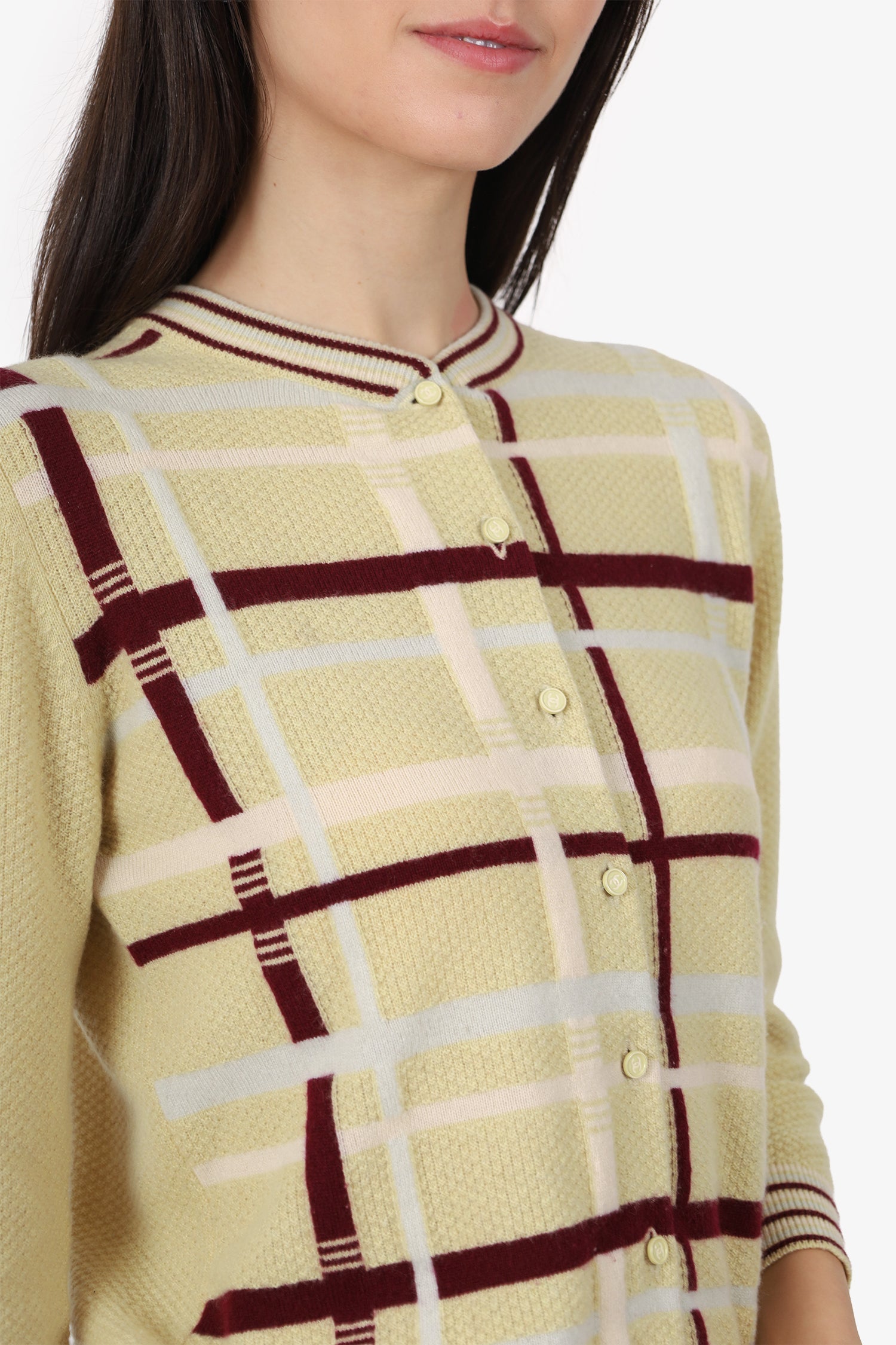 Pre-Loved Chanel™ 04P Yellow Cashmere Plaid igan Size 40