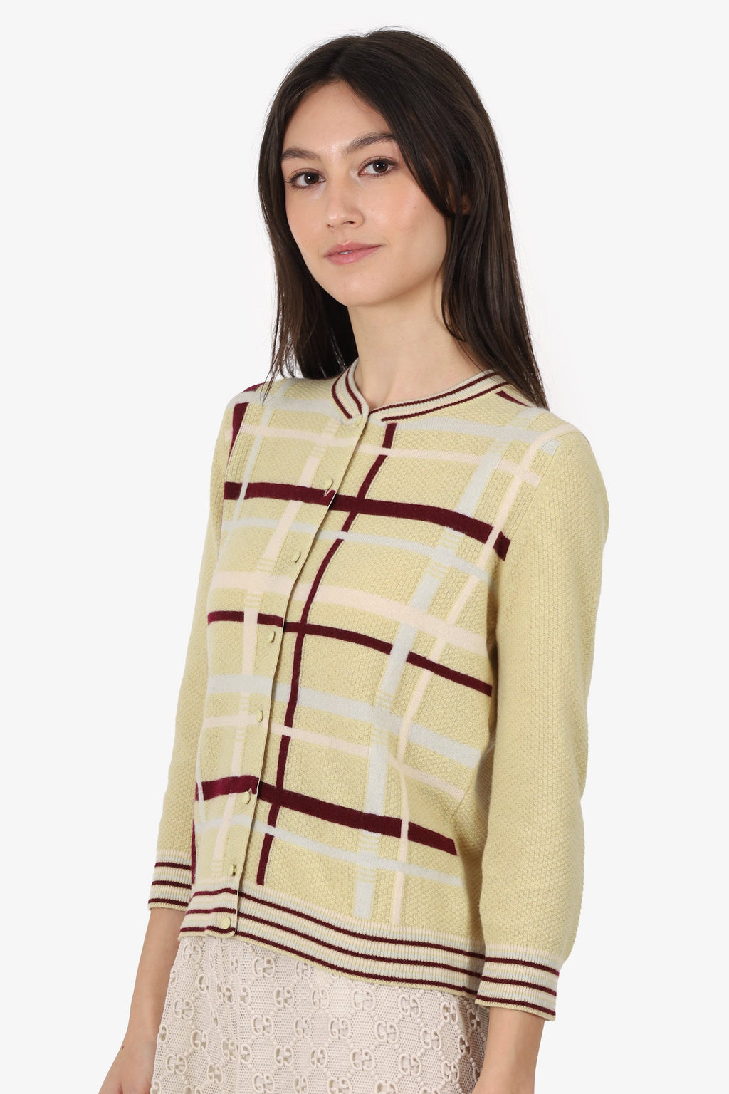 Pre-Loved Chanel™ 04P Yellow Cashmere Plaid igan Size 40