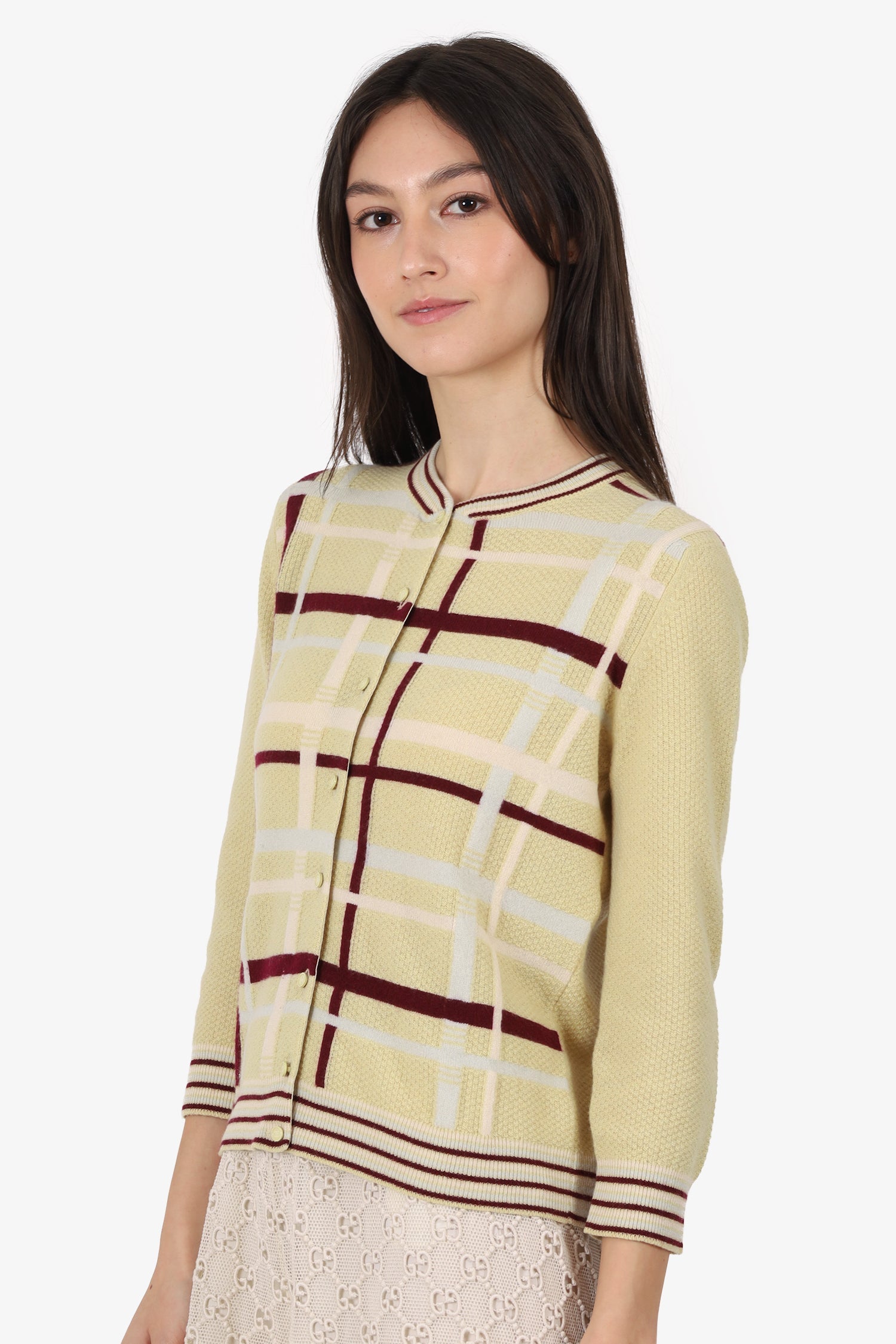 Pre-Loved Chanel™ 04P Yellow Cashmere Plaid igan Size 40