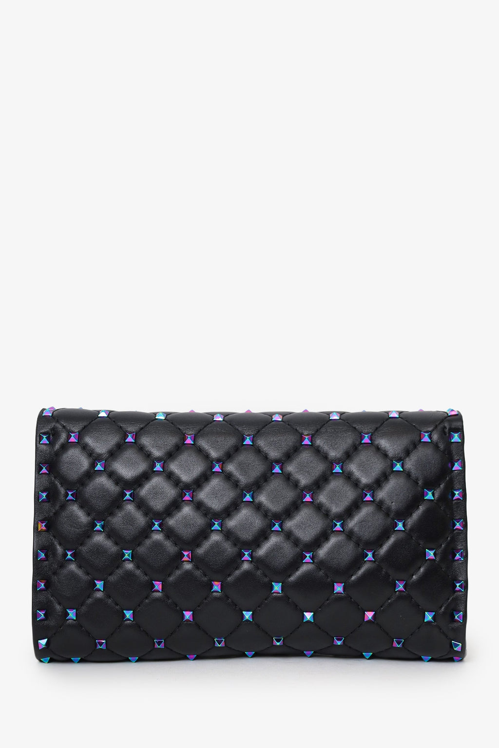 Valentino Black Lambskin Oil Slick Rockstud Spike Wallet on Chain