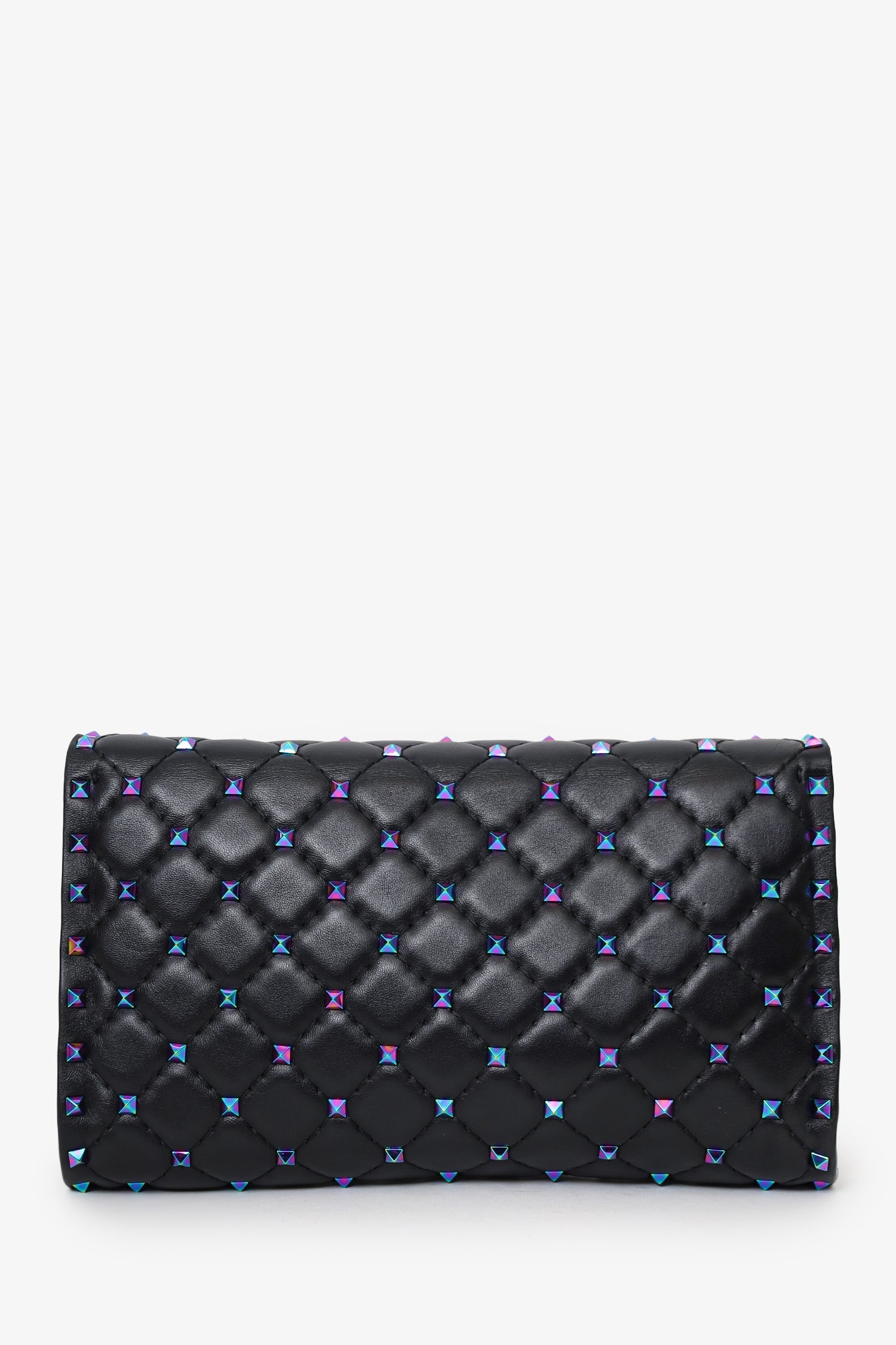 Valentino Black Lambskin Oil Slick Rockstud Spike Wallet on Chain
