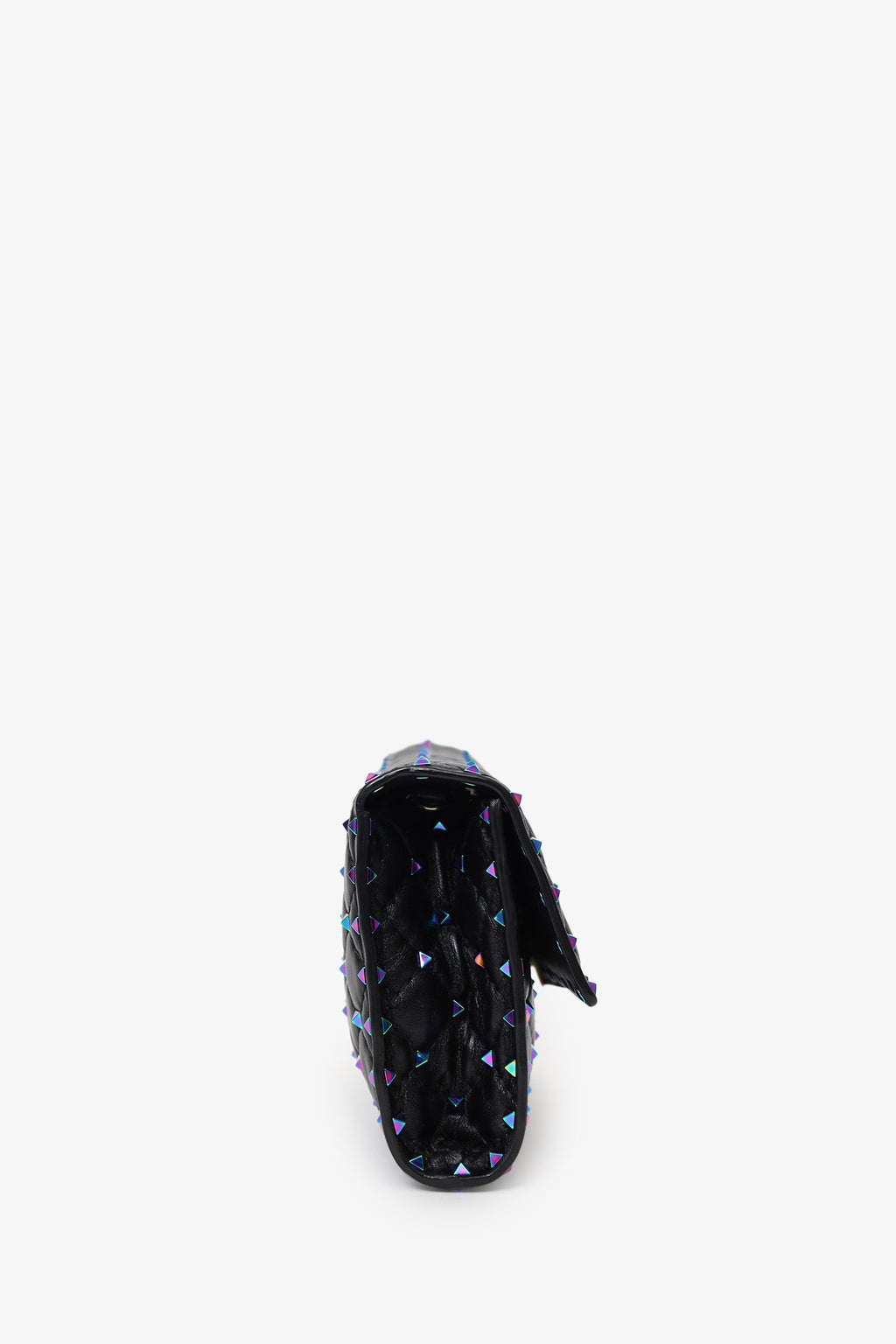 Valentino Black Lambskin Oil Slick Rockstud Spike Wallet on Chain