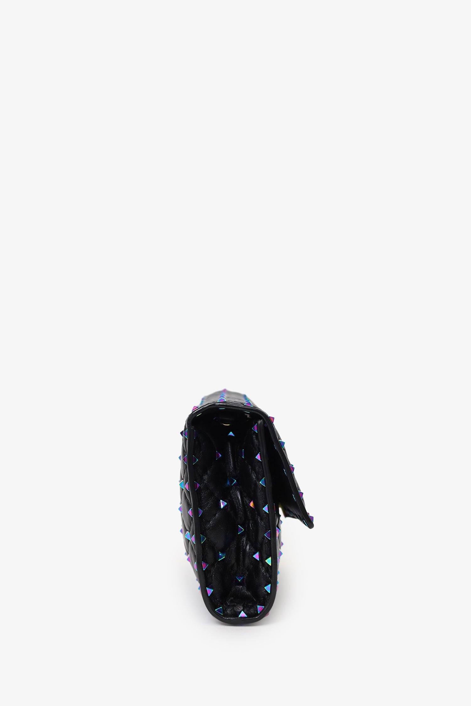 Valentino Black Lambskin Oil Slick Rockstud Spike Wallet on Chain