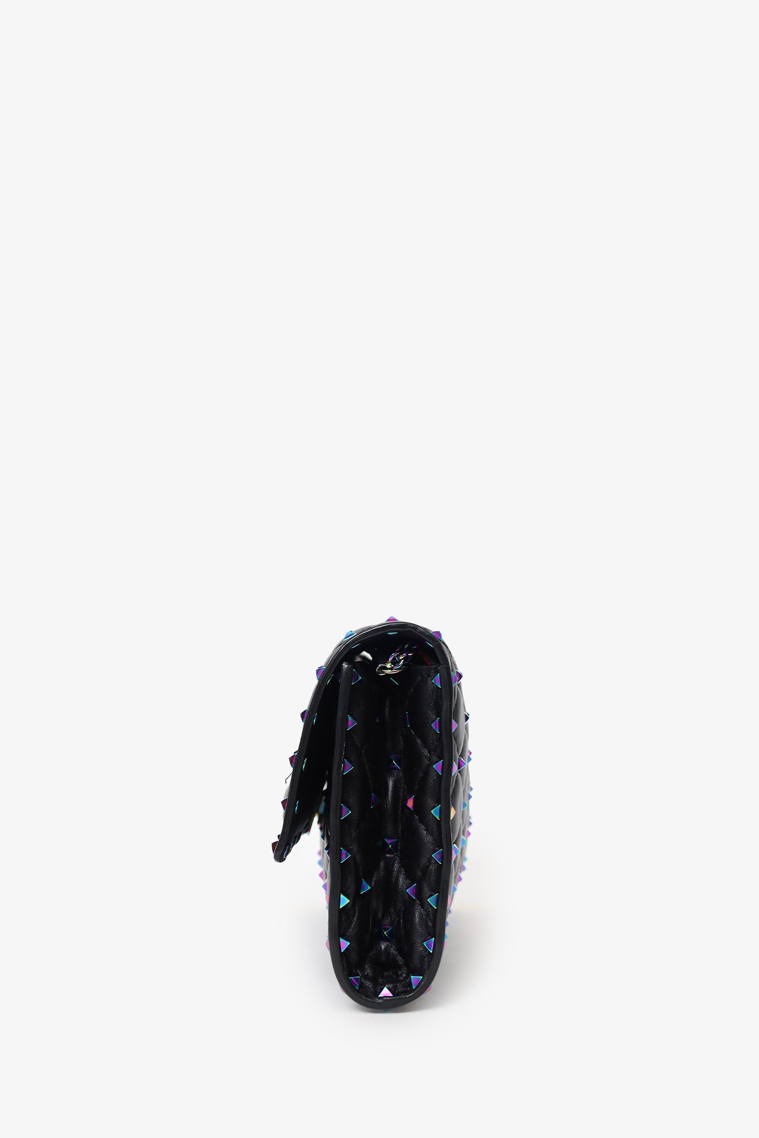 Valentino Black Lambskin Oil Slick Rockstud Spike Wallet on Chain