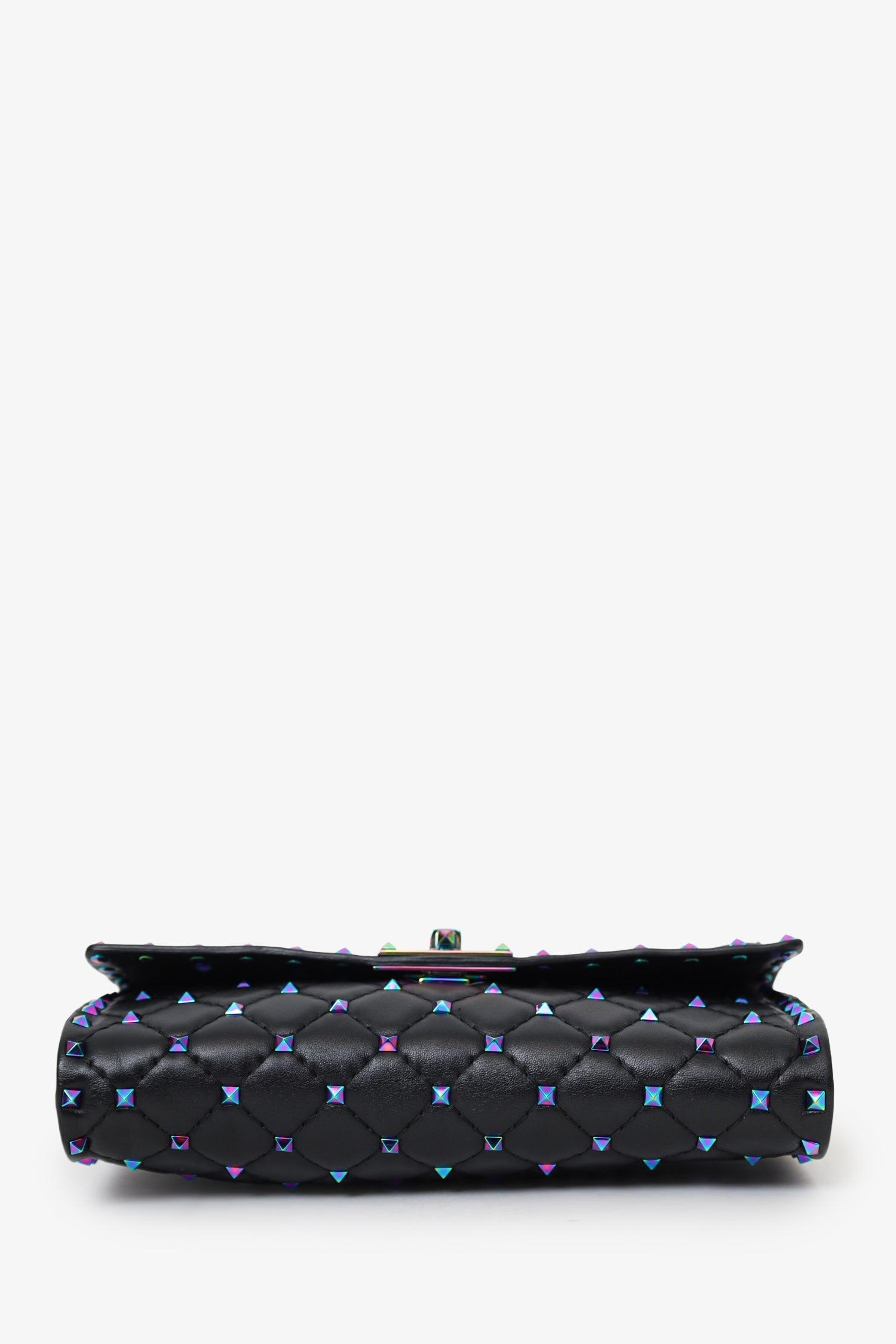 Valentino Black Lambskin Oil Slick Rockstud Spike Wallet on Chain