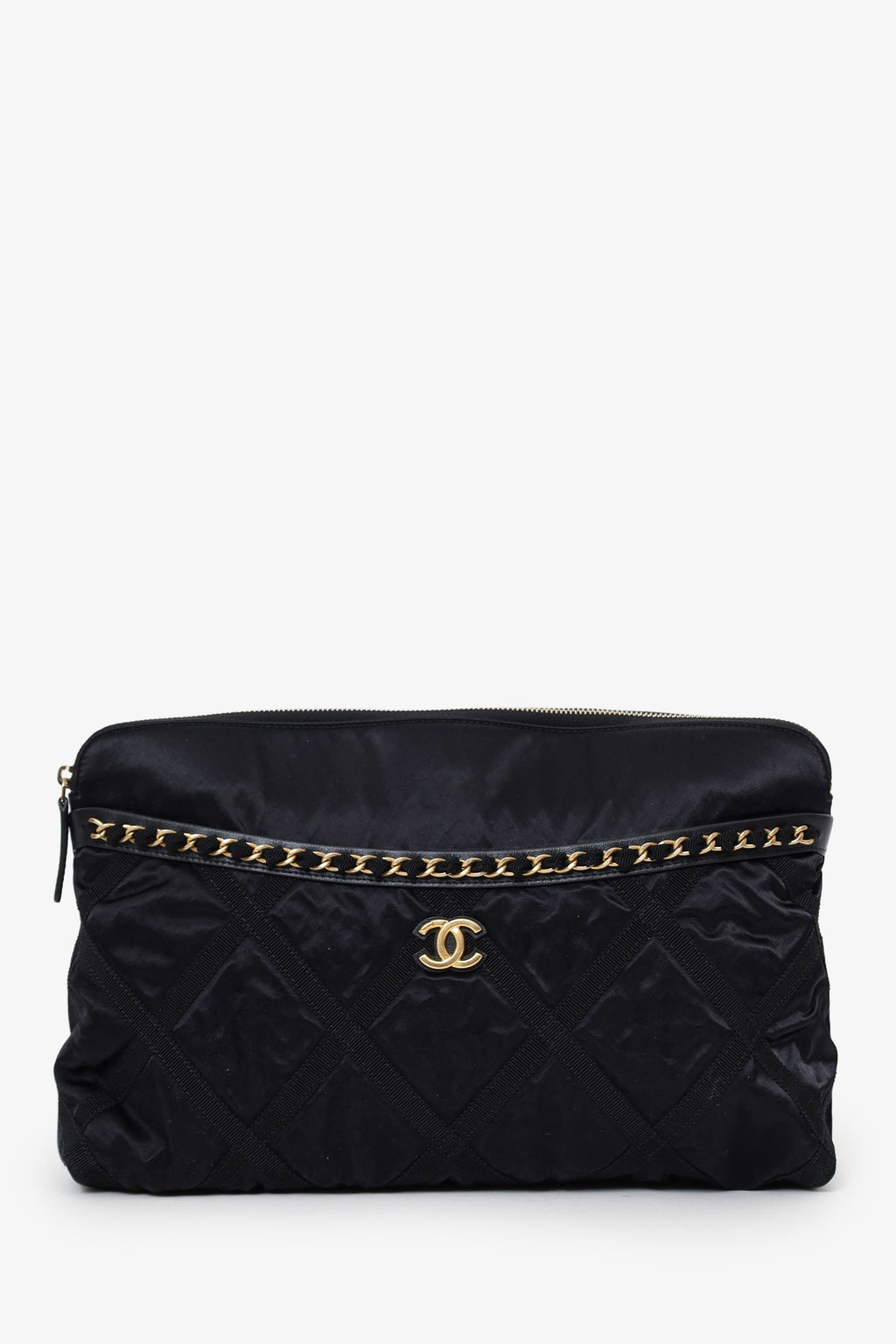 Pre-Loved Chanel™ 2022 Black Nylon Grosgrain Lifestyle Pouch with Foldable Tote Bag