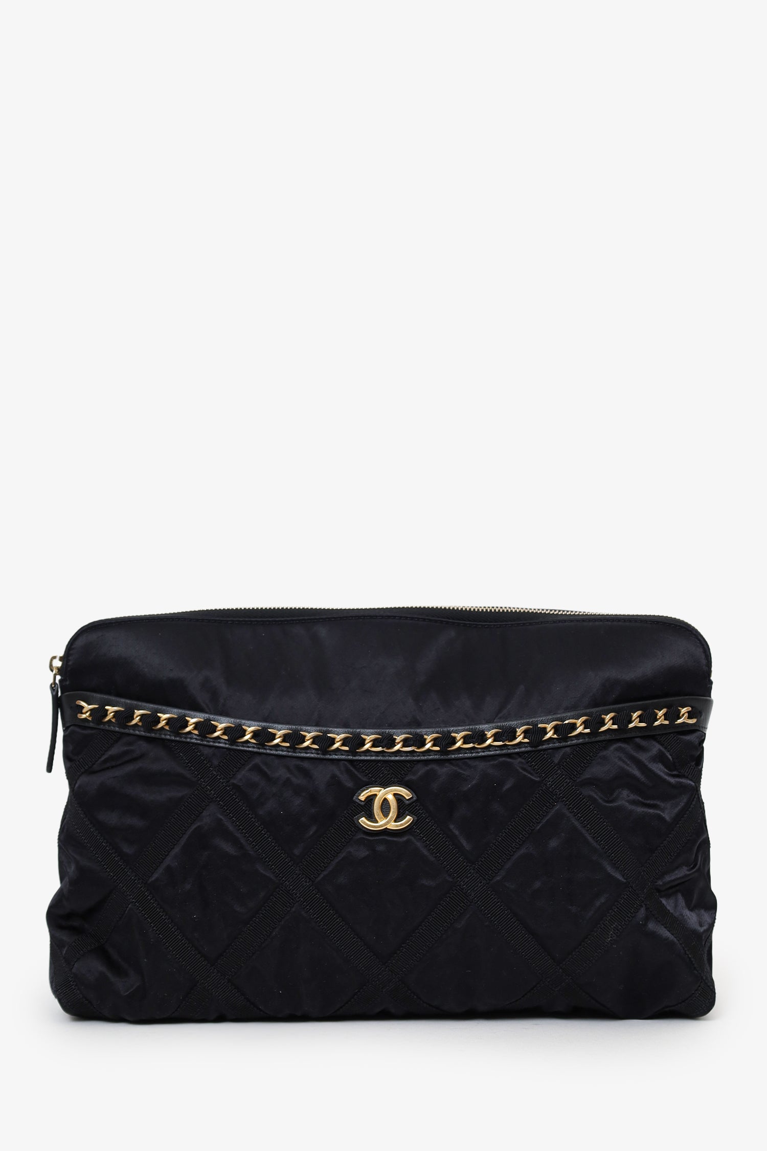 Pre-Loved Chanel™ 2022 Black Nylon Grosgrain Lifestyle Pouch with Foldable Tote Bag