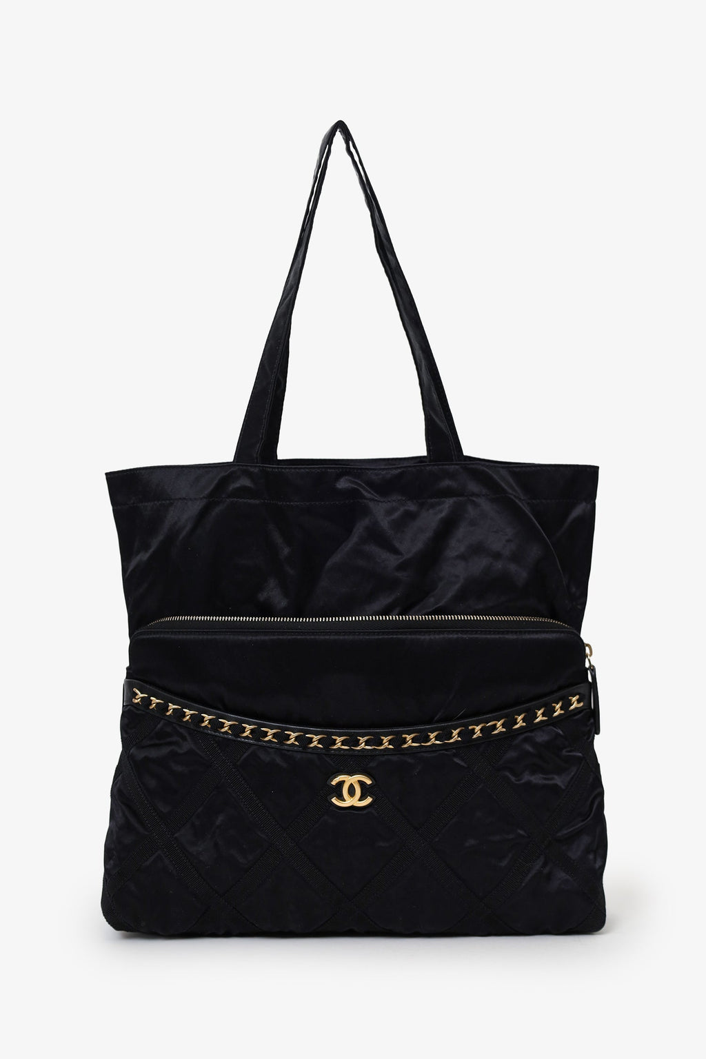 Pre-Loved Chanel™ 2022 Black Nylon Grosgrain Lifestyle Pouch with Foldable Tote Bag