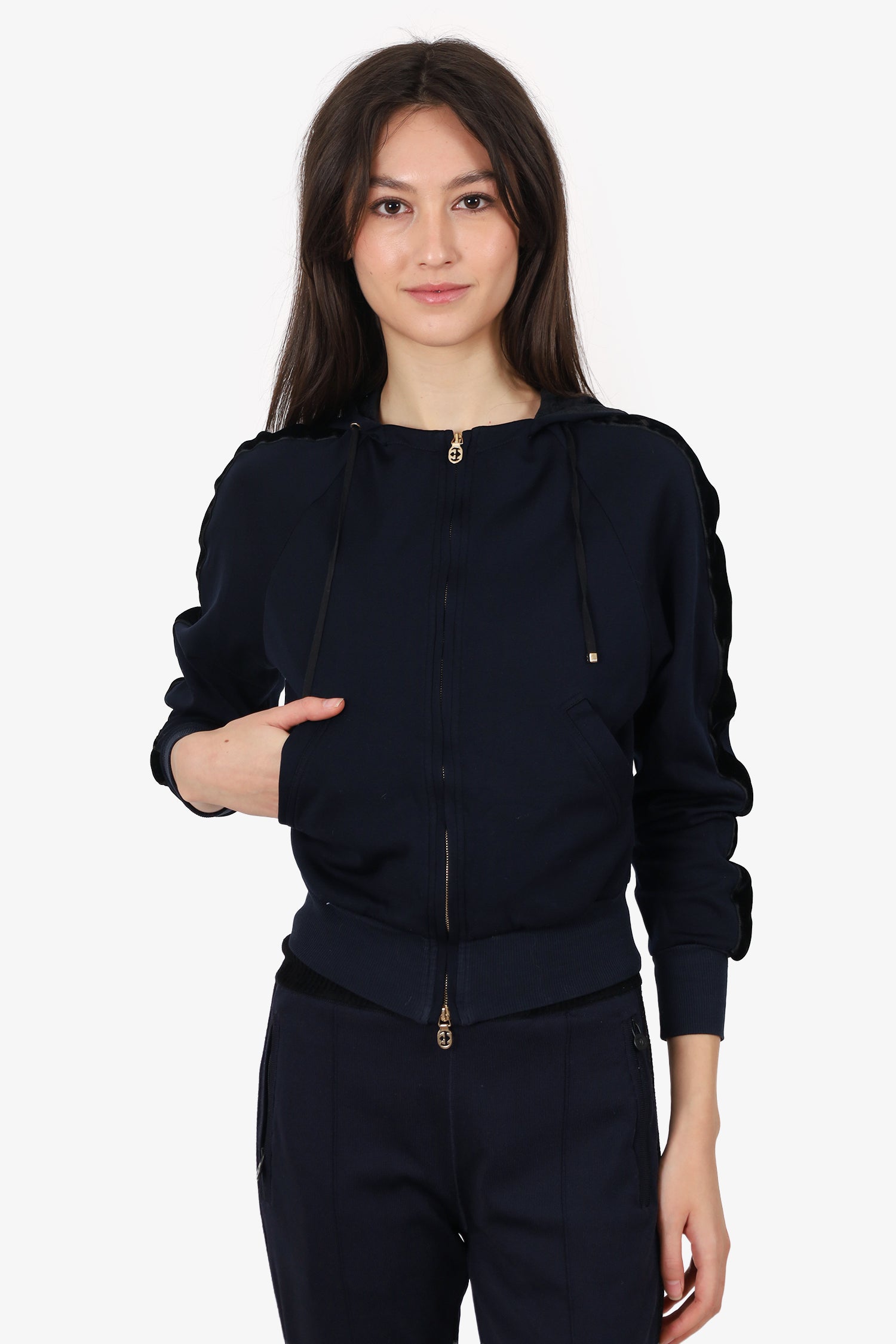 Gucci Navy/Black Velvet Trimmed Zip-Up Jacket Size XS
