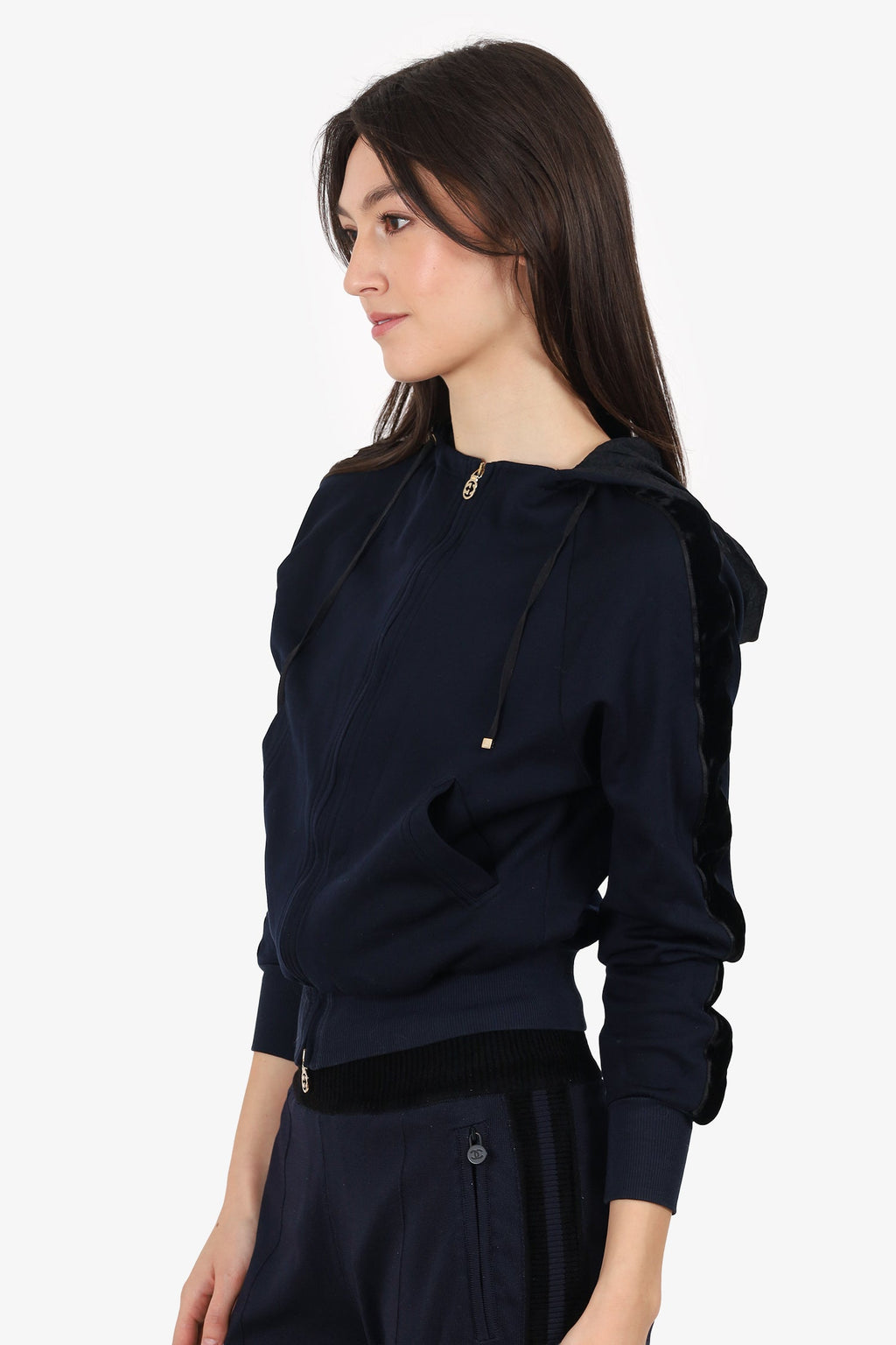 Gucci Navy/Black Velvet Trimmed Zip-Up Jacket Size XS