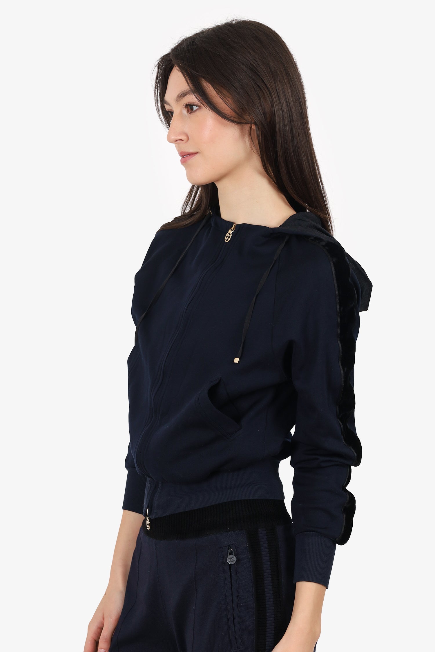 Gucci Navy/Black Velvet Trimmed Zip-Up Jacket Size XS