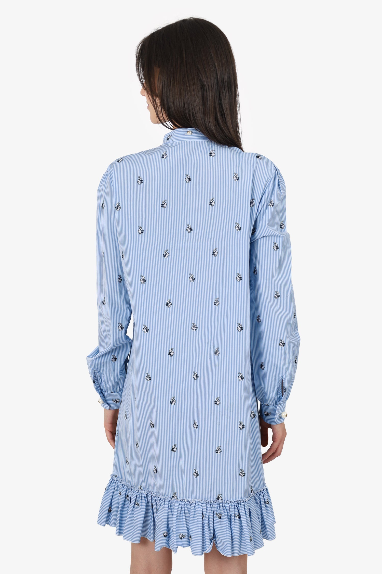 Gucci Blue/White Striped Rabbit Embroidered Shirt Dress Size 44