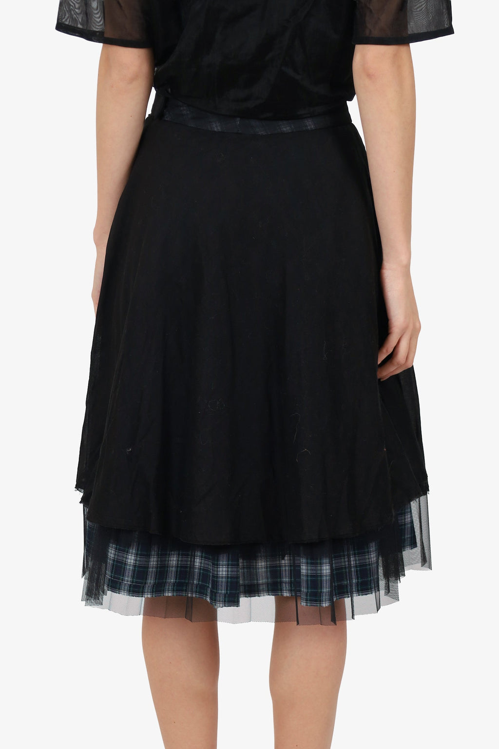 Veronique Branquinho Black Mesh Check Pleated Midi Skirt Size 36