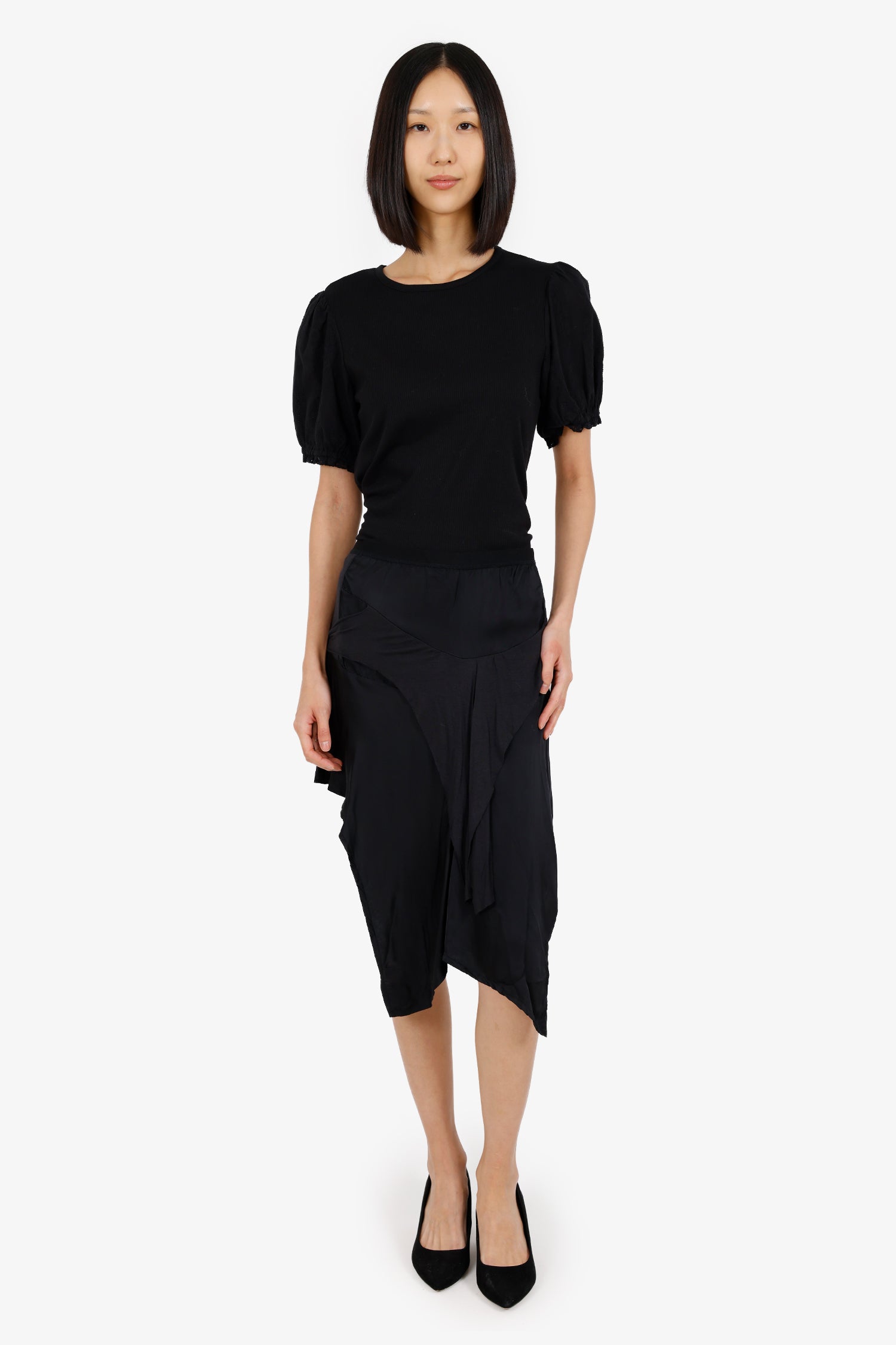 Ilaria Nistri Black Asymmetrical Midi Skirt Size 42