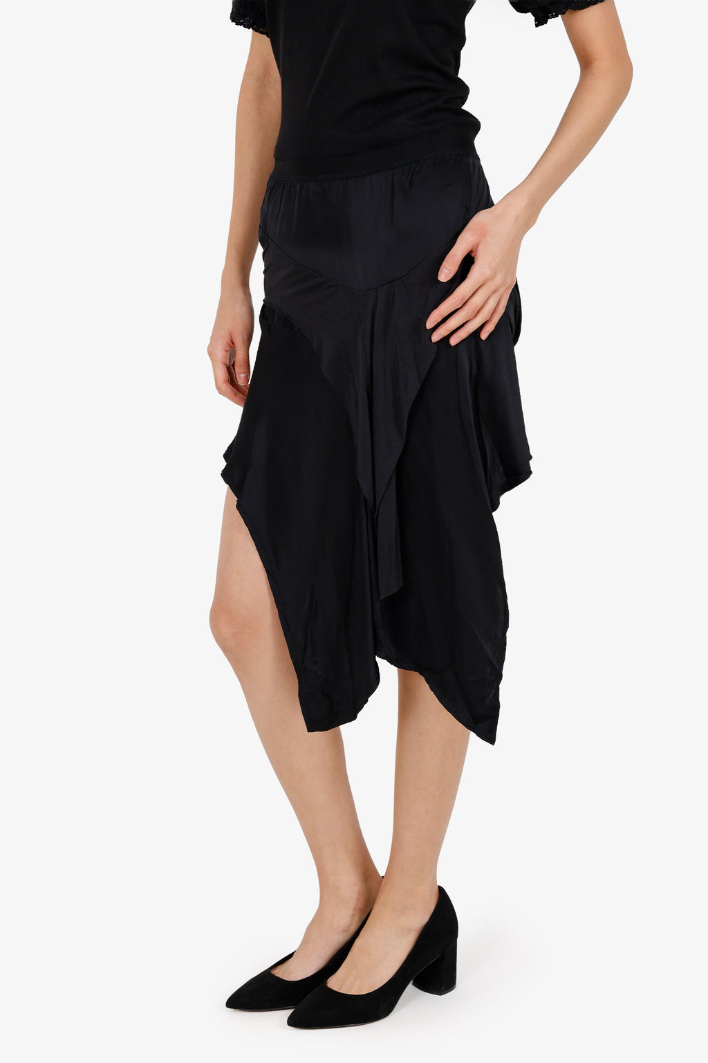 Ilaria Nistri Black Asymmetrical Midi Skirt Size 42