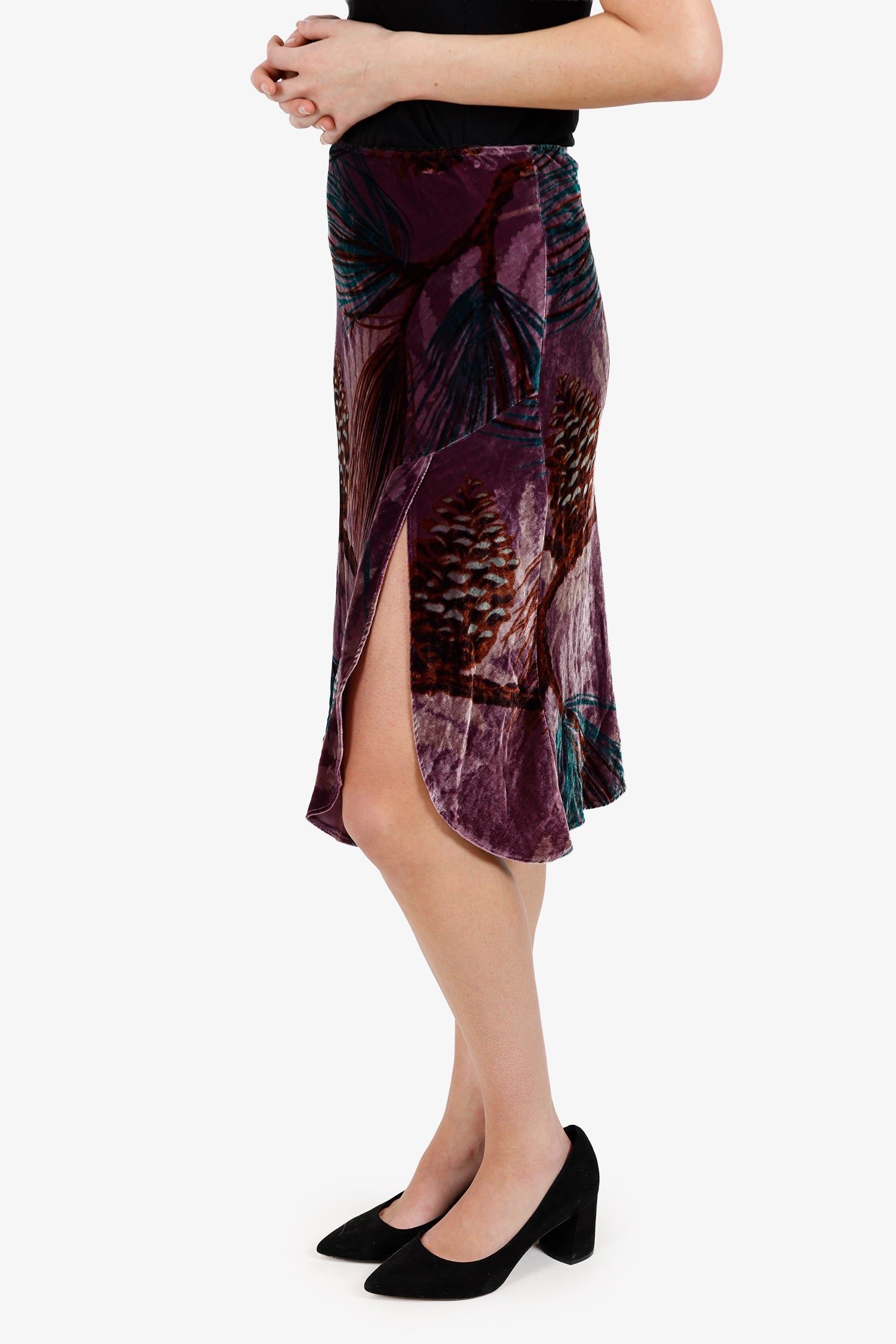 Nanette Lepore Purple Velvet Floral Print Ruffled Midi Skirt Size 4