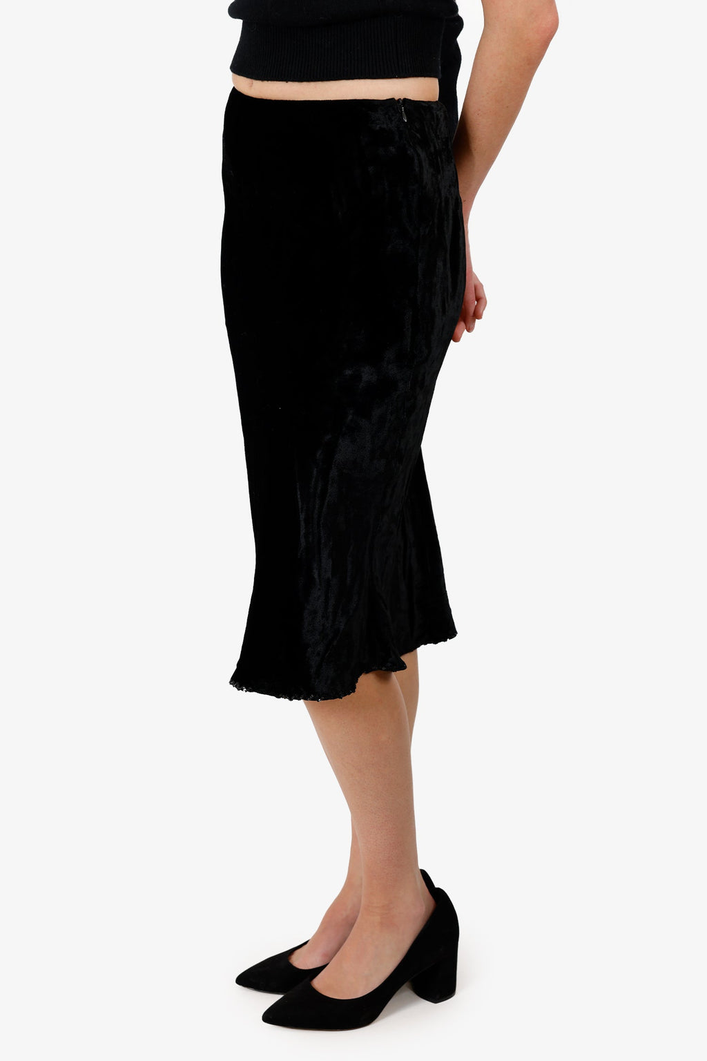 Blugirl by Blumarine Black Velvet Sequin Trimmed Midi Skirt Estimated Size S