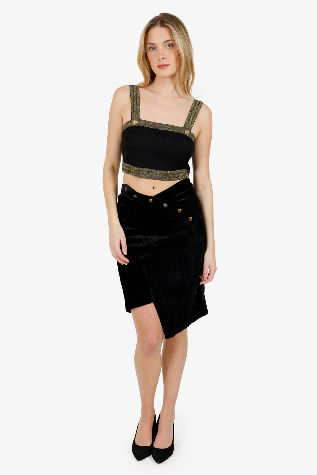 Christian Dior Black Velvet Asymmetrical Midi Skirt Size 8