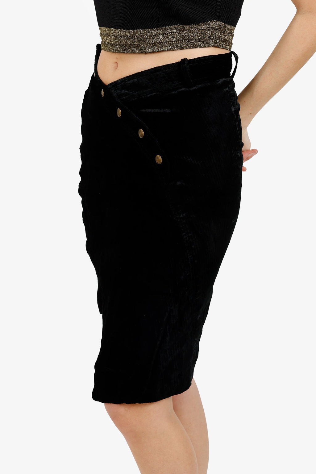Christian Dior Black Velvet Asymmetrical Midi Skirt Size 8