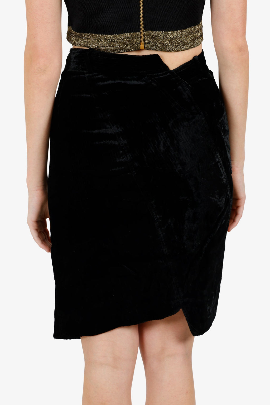 Christian Dior Black Velvet Asymmetrical Midi Skirt Size 8