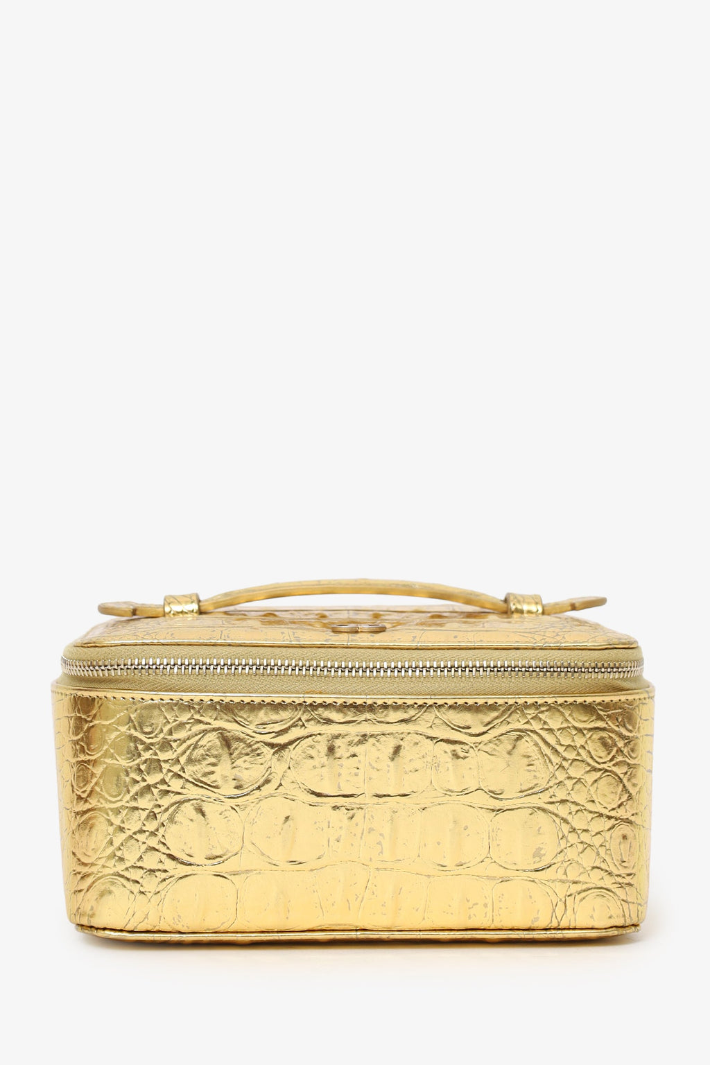 Pre-Loved Chanel™ Gold Metallic Crocodile Embossed Mini Vanity Bag