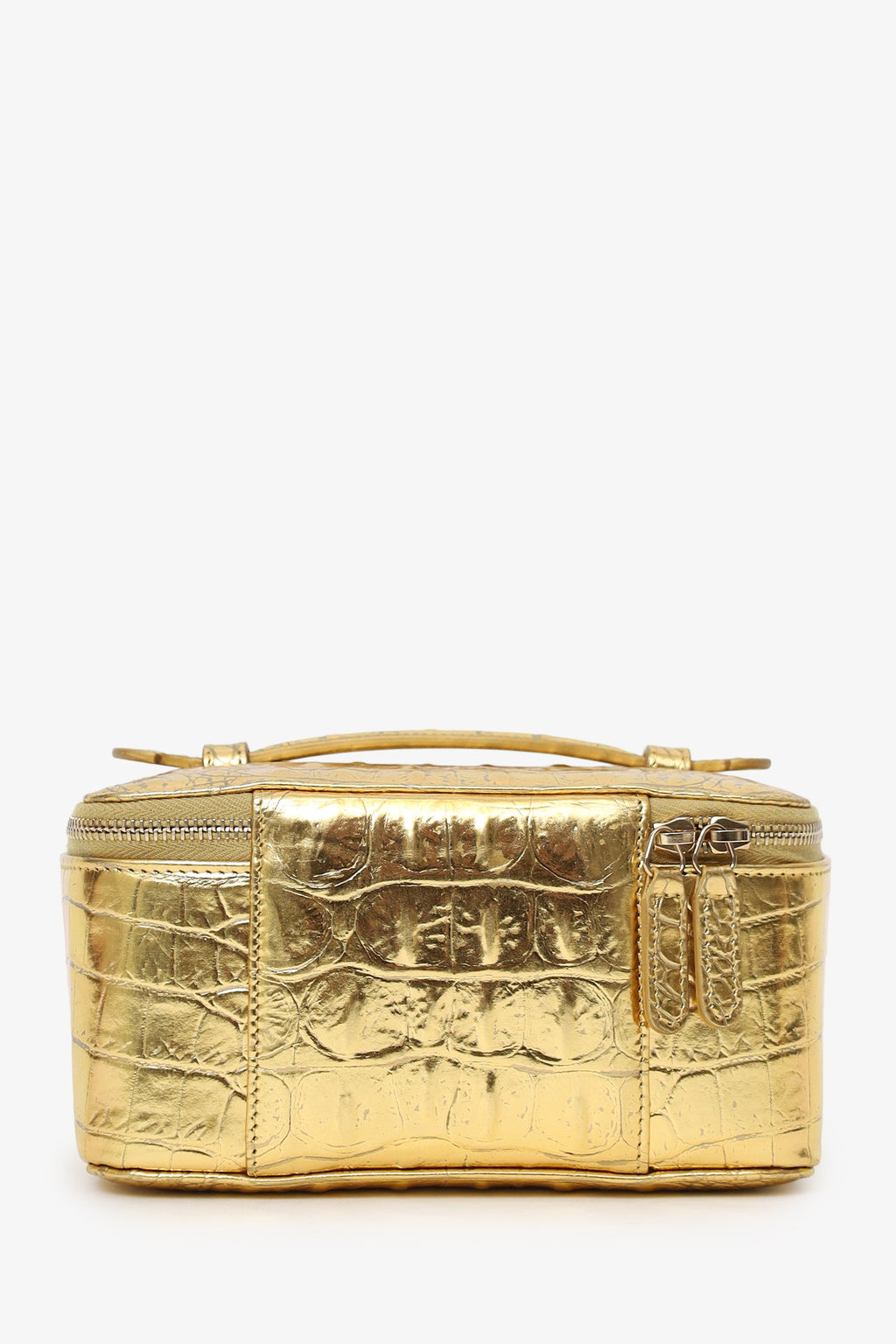Pre-Loved Chanel™ Gold Metallic Crocodile Embossed Mini Vanity Bag