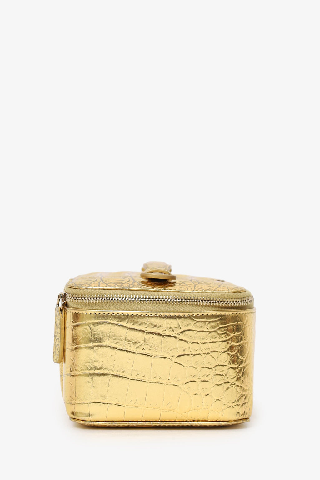 Pre-Loved Chanel™ Gold Metallic Crocodile Embossed Mini Vanity Bag