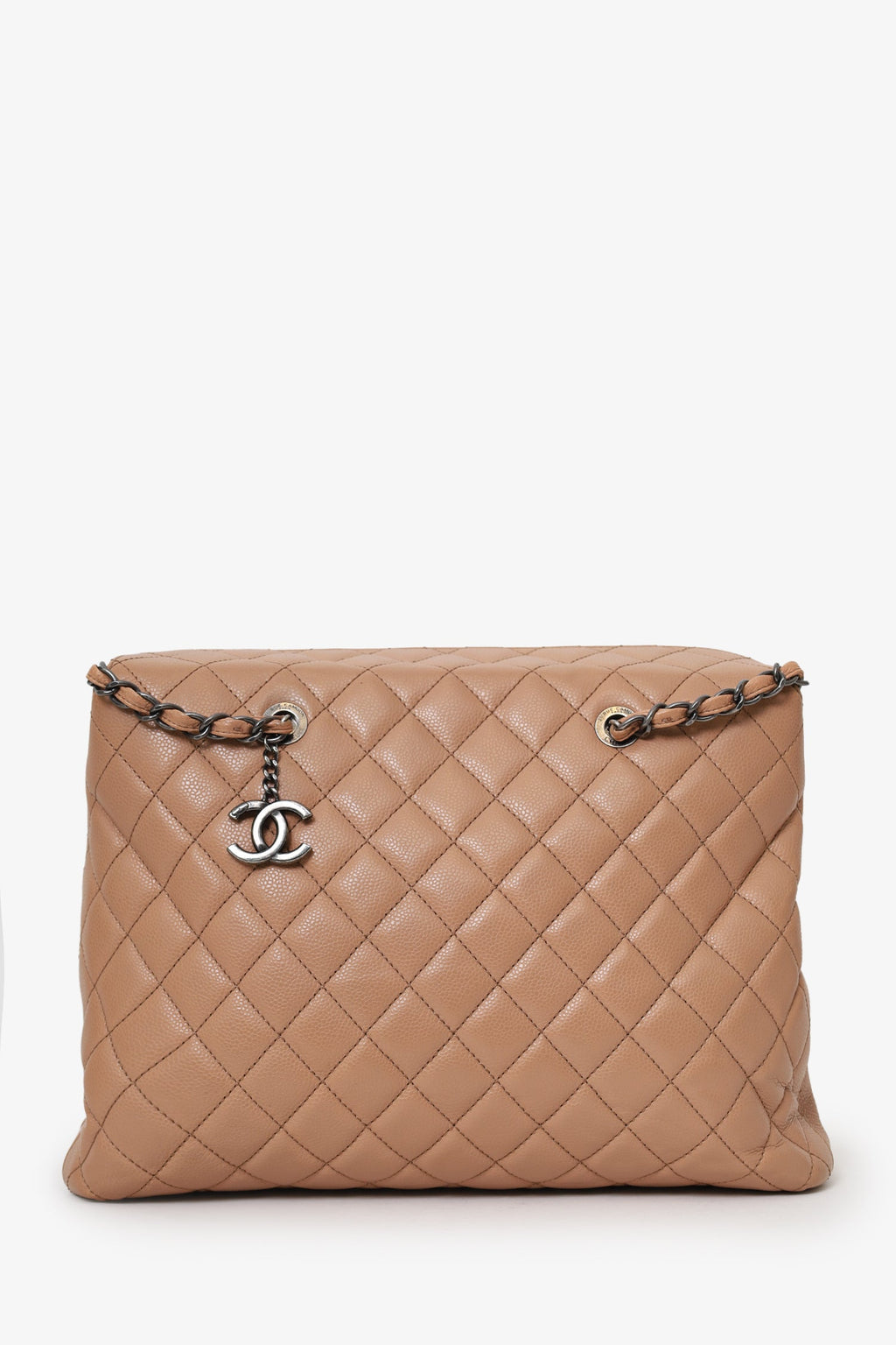 Pre-Loved Chanel™ 2015-16 Beige Caviar Leather Quilted City Large Shopping Tote