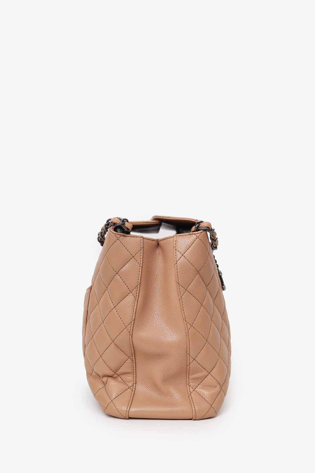 Pre-Loved Chanel™ 2015-16 Beige Caviar Leather Quilted City Large Shopping Tote