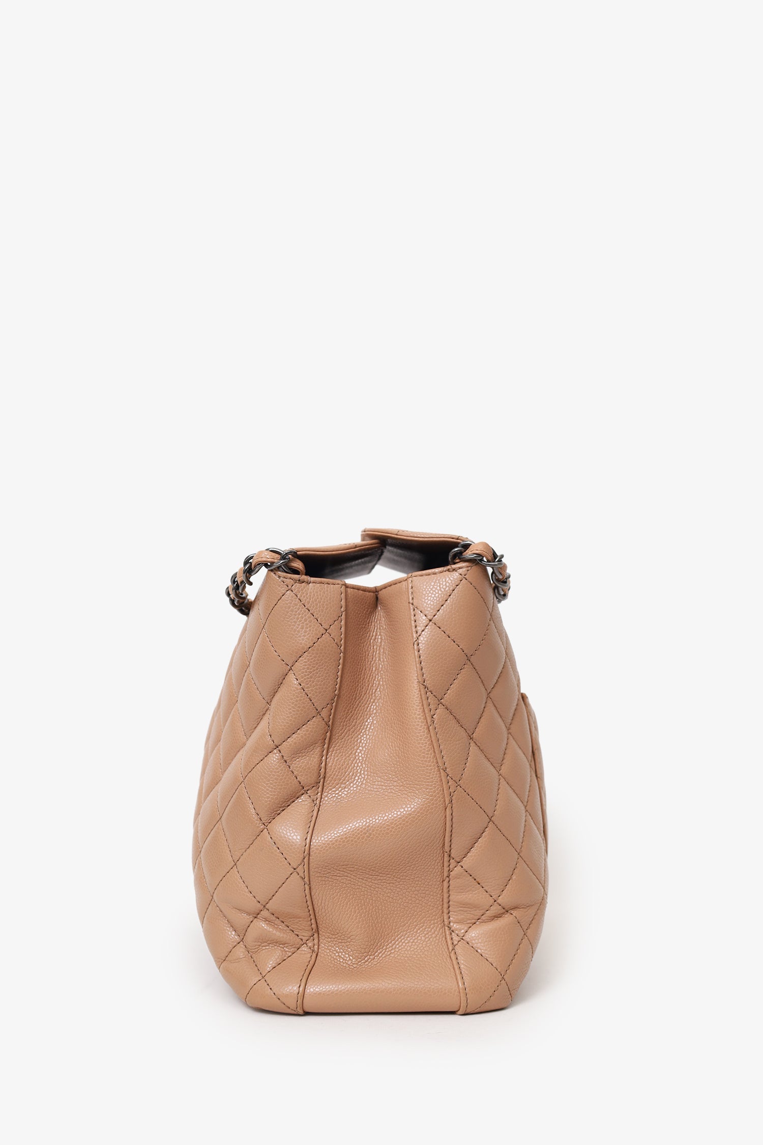 Pre-Loved Chanel™ 2015-16 Beige Caviar Leather Quilted City Large Shopping Tote